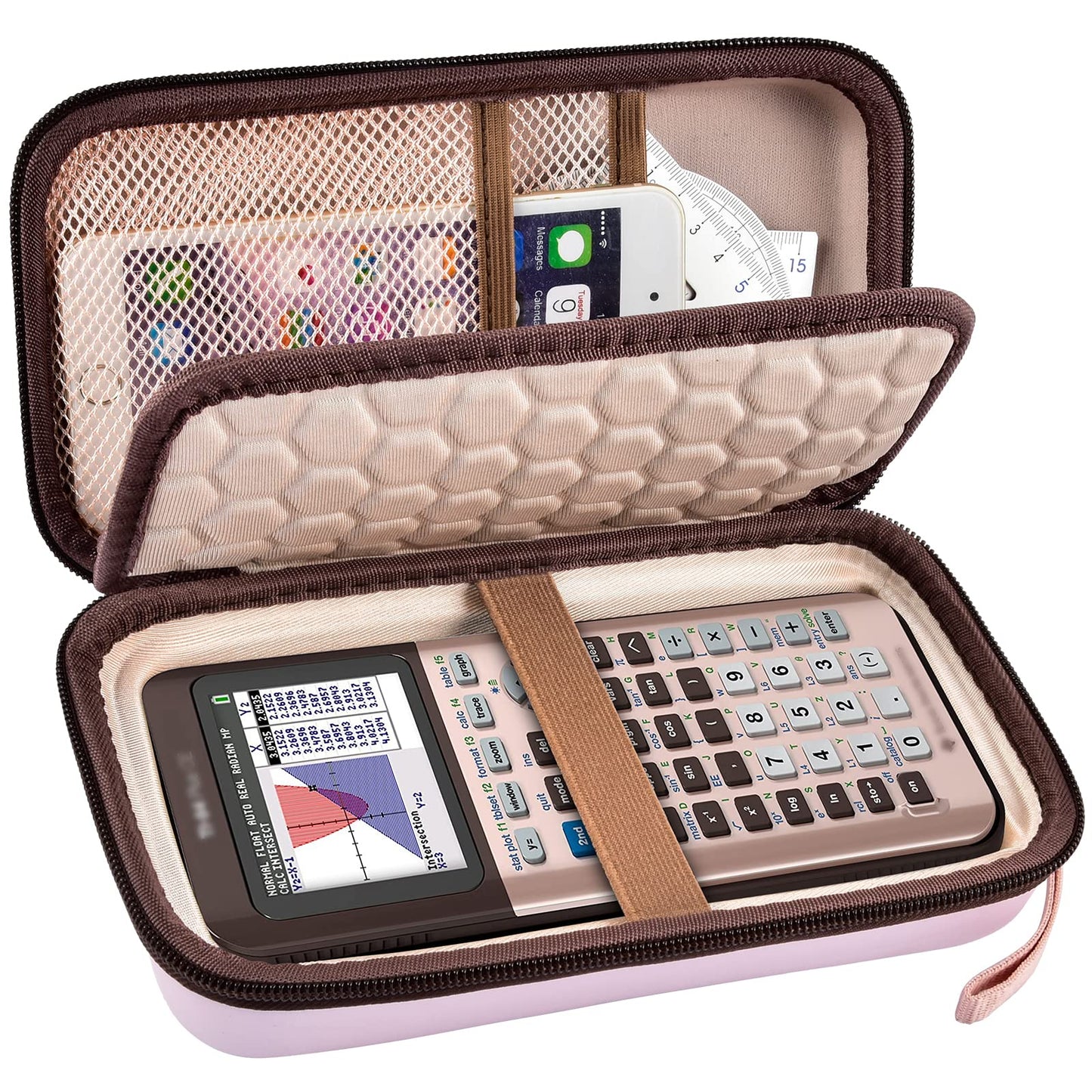 Graphing Calculator Case Compatible with Texas Instruments TI-84 Plus CE/TI-83 Plus CE, Hard Storage Holder for Students, School & Library Study, Mesh Pockets,Pen Holder Hand Strap Case Only Black