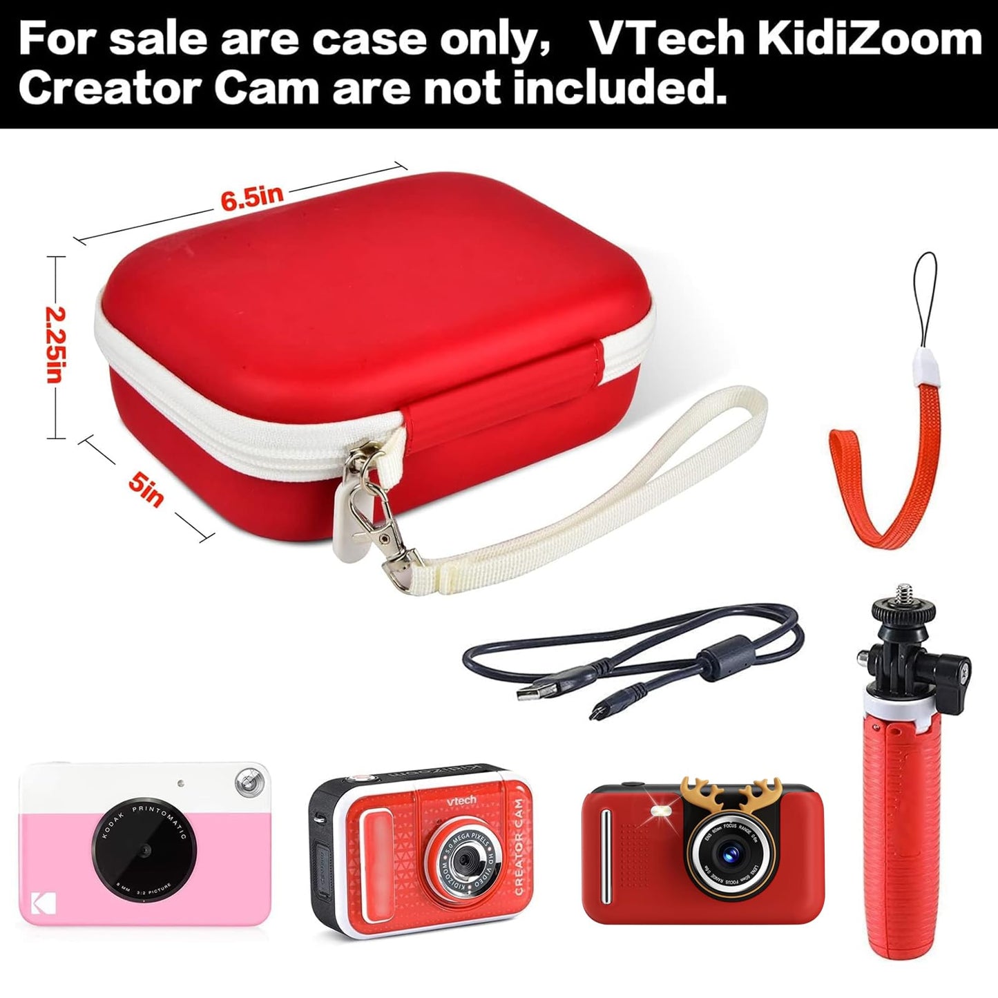 PAIYULE Kids Camera Case for VTech KidiZoom Creator Cam HD Video Camera for Makolle Selfie Camera for KODAK Printomatic Instant Print Cameras, Carrying Storage Holds Tripod Accessories(Box Only)-Red