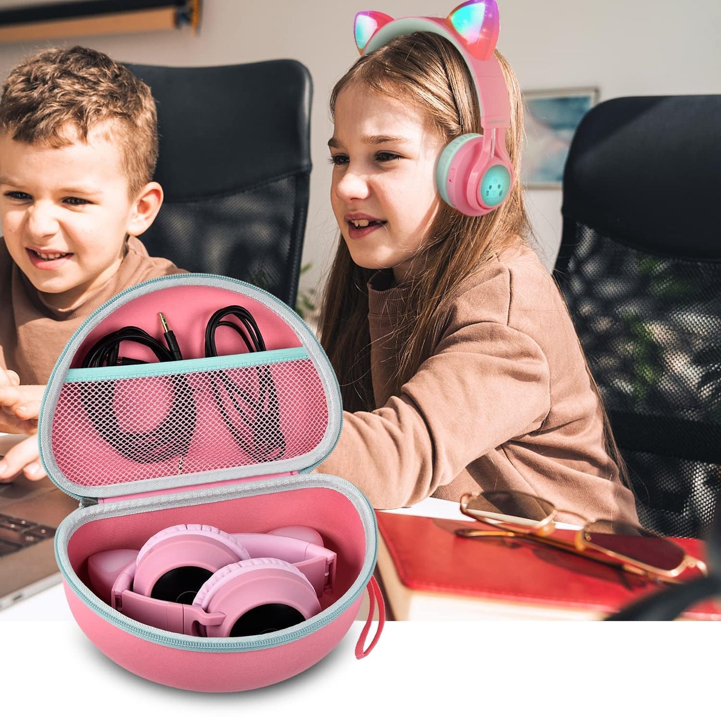 PAIYULE Headphone Case for Riwbox CT-7 Pink/for iClever for ONITOO for TCJJ Cat Ear Wireless Bluetooth for Picun/for FosPower Over-Ear Headphones Headset for Kids-Box Only