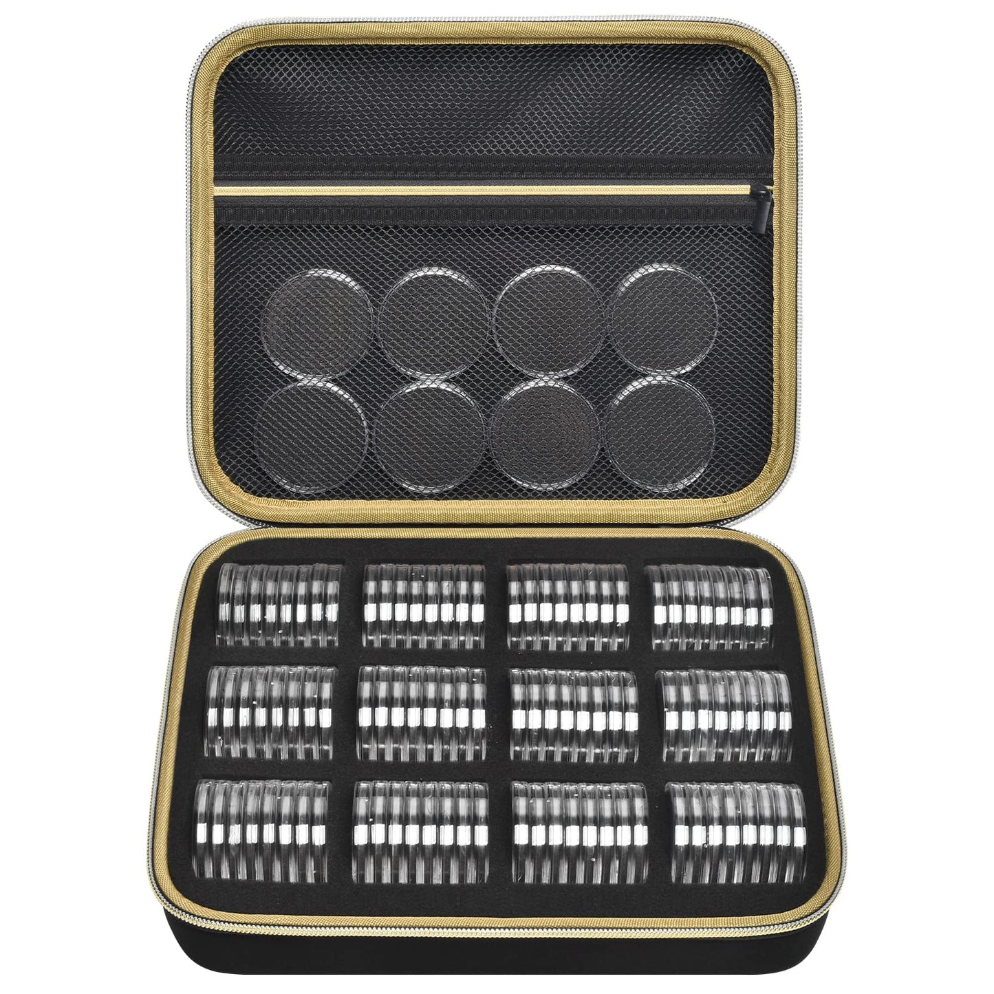 PAIYULE 96 Pieces 46mm Coin Capsules, with Foam Gasket and Plastic Storage Organizer Box, 6 Sizes (20/25/27/30/38/46mm) Coins Collector Case Holder for Coin Collection Supplies (Blue)
