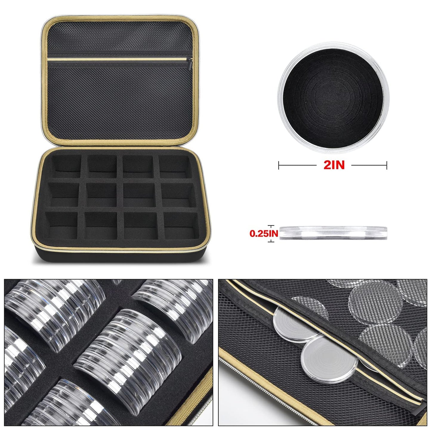 PAIYULE 96 Pieces 46mm Coin Capsules, with Foam Gasket and Plastic Storage Organizer Box, 6 Sizes (20/25/27/30/38/46mm) Coins Collector Case Holder for Coin Collection Supplies (Blue)