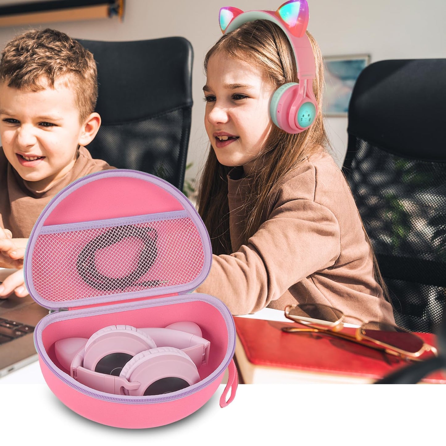 PAIYULE Headphone Case for Riwbox CT-7 Pink/for iClever for ONITOO for TCJJ Cat Ear Wireless Bluetooth for Picun/for FosPower Over-Ear Headphones Headset for Kids-Box Only