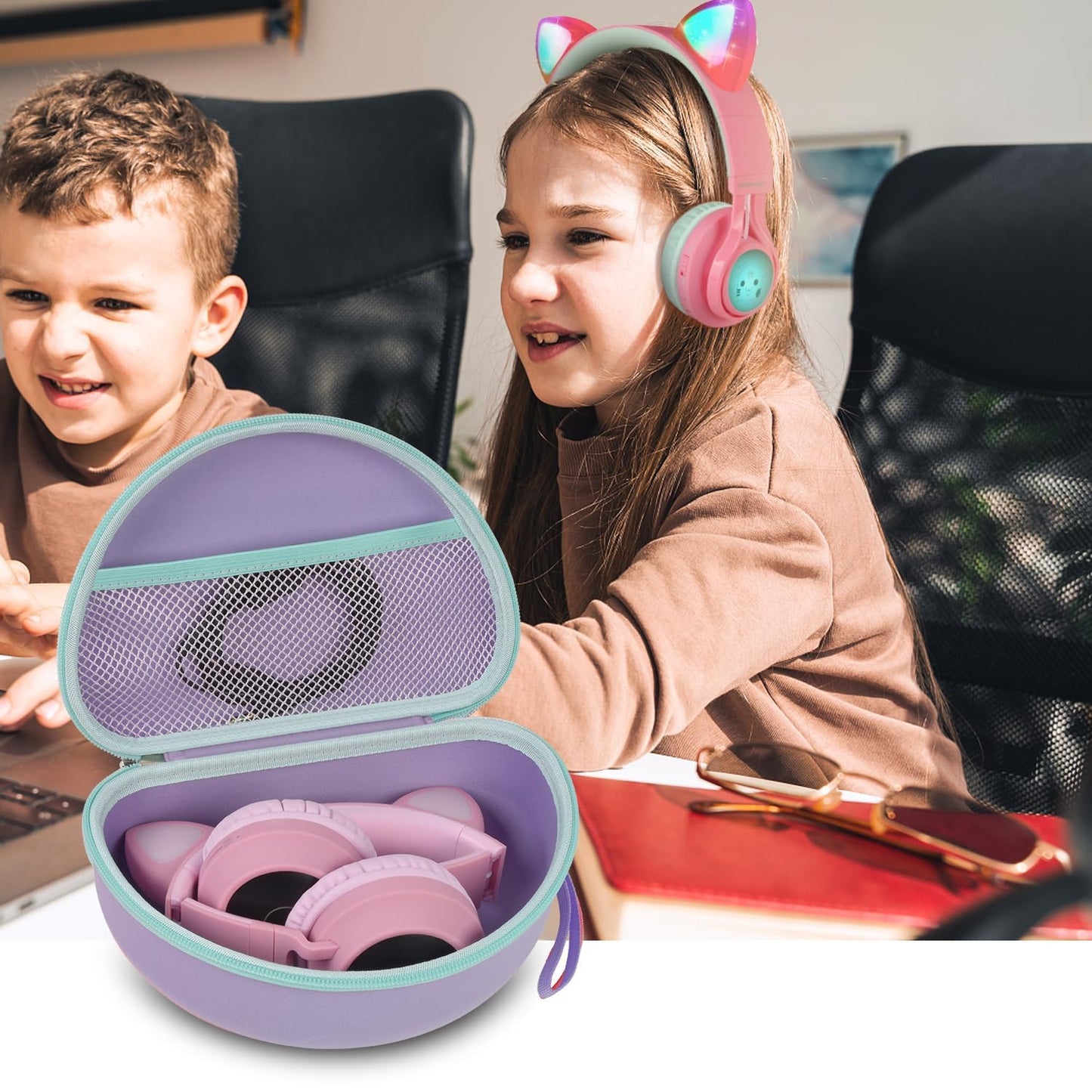 PAIYULE Headphone Case for Riwbox CT-7 Pink/for iClever for ONITOO for TCJJ Cat Ear Wireless Bluetooth for Picun/for FosPower Over-Ear Headphones Headset for Kids-Box Only