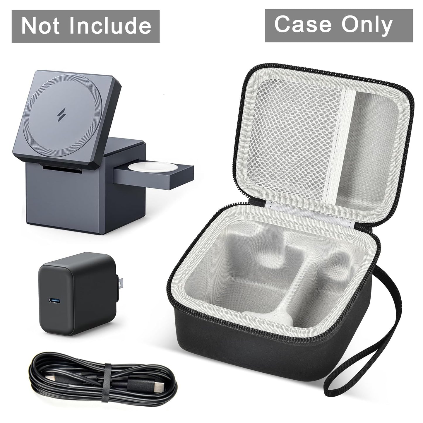 PAIYULE Case Compatible with Anker 3-in-1 Cube MagSafe Charger 15W Max Fast Charging Stand（for Anker Y1811/1812）, Power Station Storage Holder for USB-C Cable (Box Only) Black
