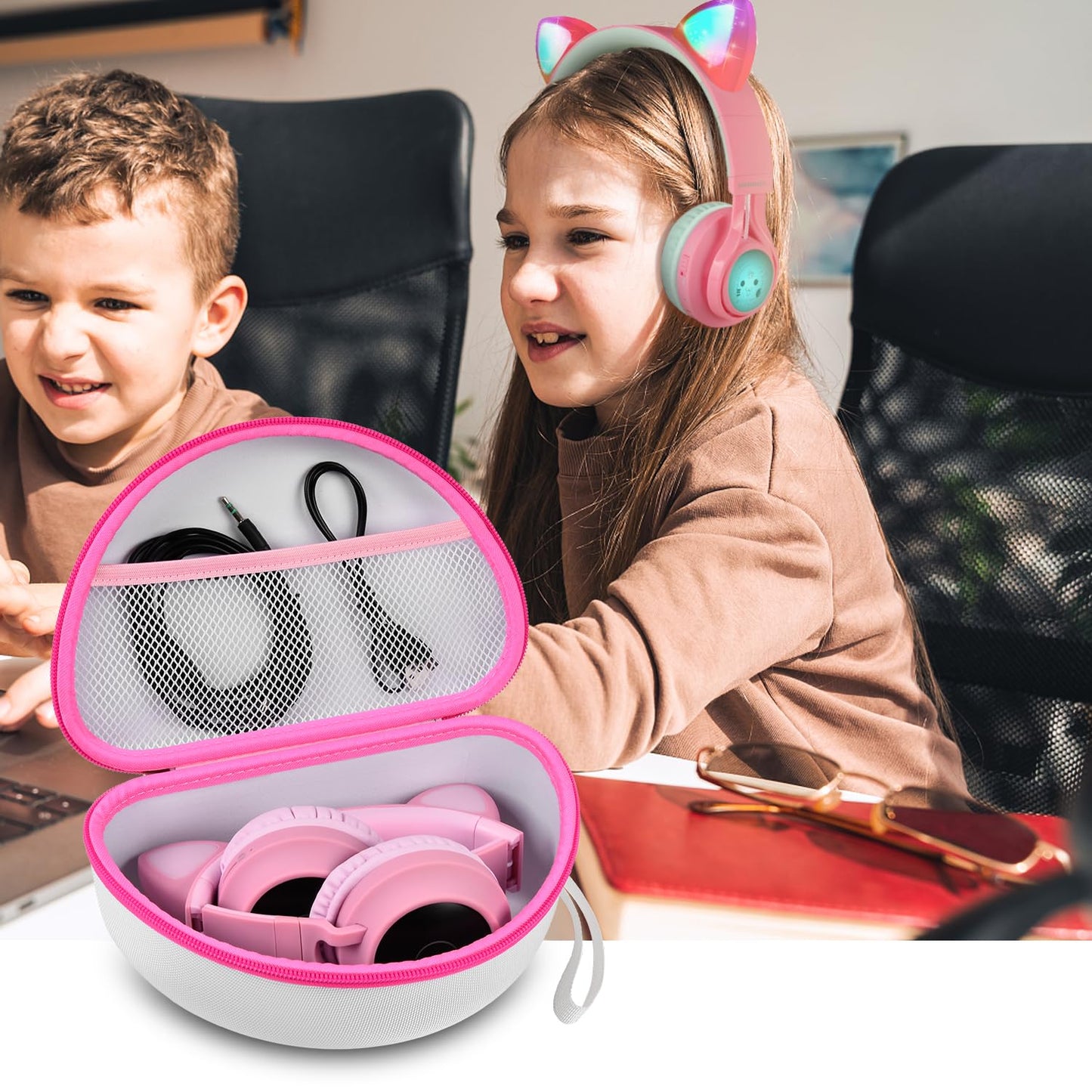 PAIYULE Headphone Case for Riwbox CT-7 Pink/for iClever for ONITOO for TCJJ Cat Ear Wireless Bluetooth for Picun/for FosPower Over-Ear Headphones Headset for Kids-Box Only