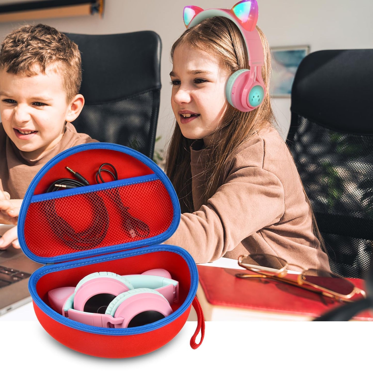 PAIYULE Headphone Case for Riwbox CT-7 Pink/for iClever for ONITOO for TCJJ Cat Ear Wireless Bluetooth for Picun/for FosPower Over-Ear Headphones Headset for Kids-Box Only