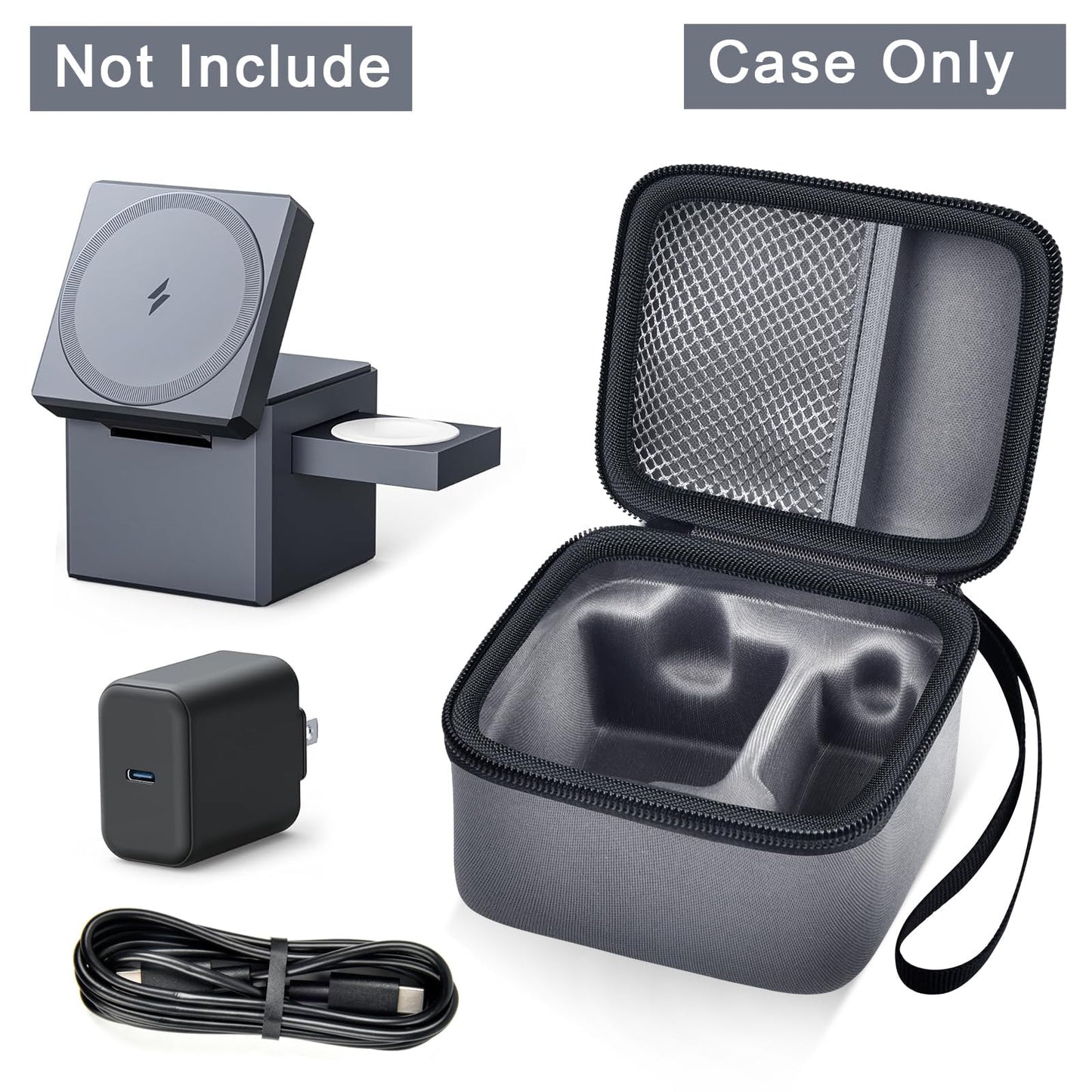 PAIYULE Case Compatible with Anker 3-in-1 Cube MagSafe Charger 15W Max Fast Charging Stand（for Anker Y1811/1812）, Power Station Storage Holder for USB-C Cable (Box Only) Black