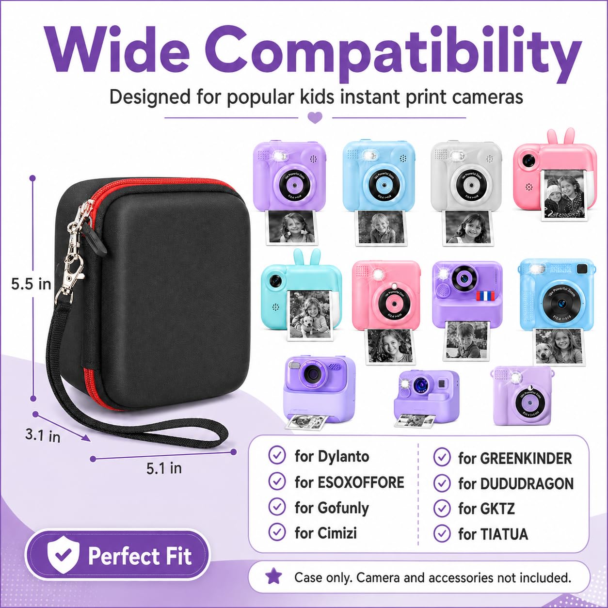 PAIYULE Kids Instant Print Camera Case Compatible with ESOXOFFORE for Dylanto for DUDUDRAGON for GKTZ for ETIKEZ for Dafotil for Careenoah Digital Video Prints Paper Bag (Box Only) Purple