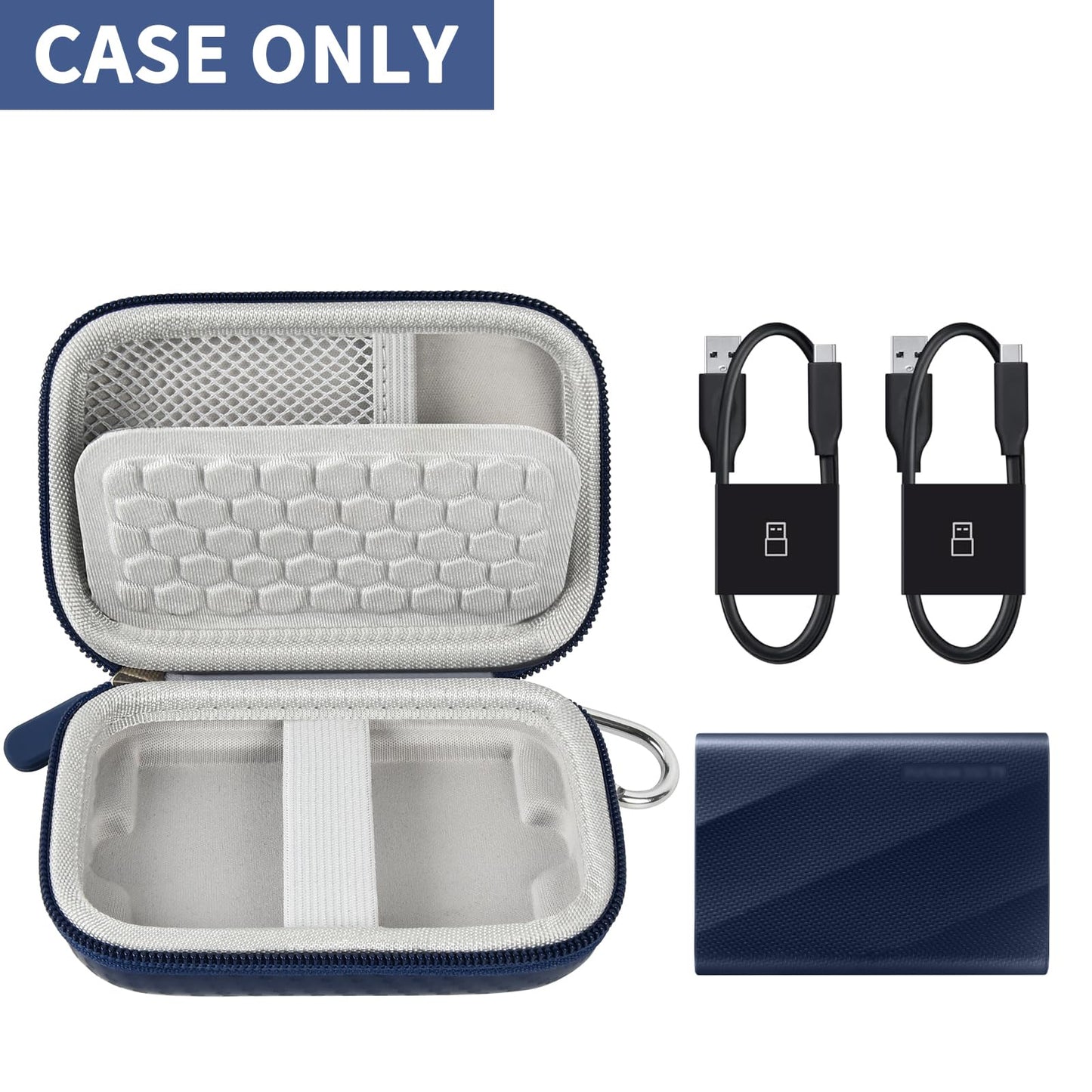 PAIYULE Carrying for Samsung T9/ T7/ T7 Shield Portable SSD 4TB 2TB 1TB, USB External Solid State Hard Drive Storage Travel Carrying Holder Fits for USB Cable (Blue)-Box Only