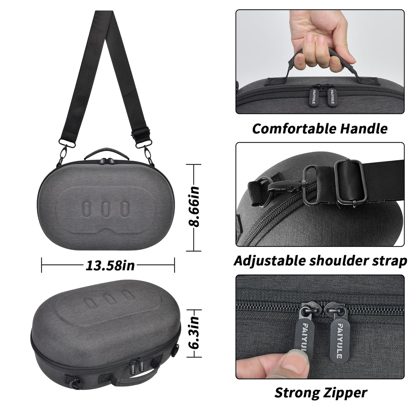 PAIYULE Hard Carrying Case for Meta Quest 3S/3 with Elite Strap, Travel Storage Bag Custom Sponge Insert for Touch Controllers & Accessories, Anti-Drop VR Headset Protective Box - Grey (Case Only)