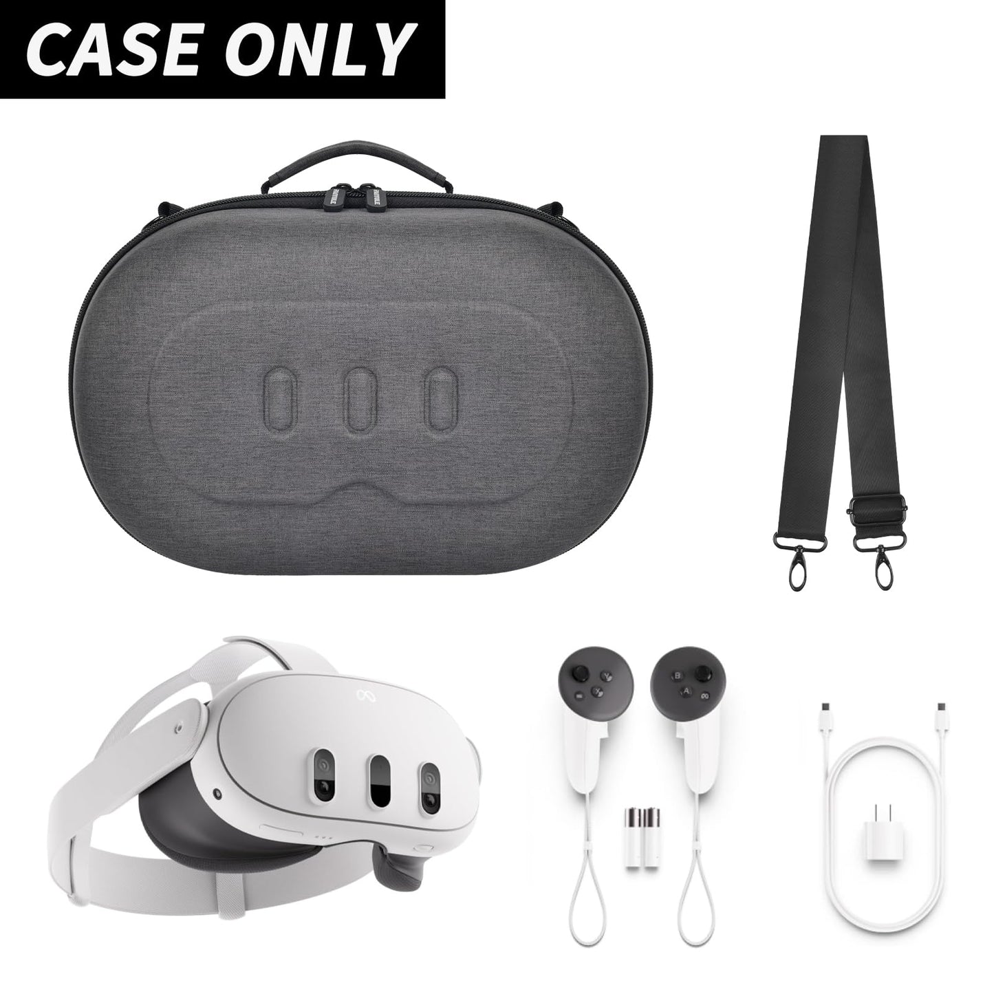 PAIYULE Hard Carrying Case for Meta Quest 3S/3 with Elite Strap, Travel Storage Bag Custom Sponge Insert for Touch Controllers & Accessories, Anti-Drop VR Headset Protective Box - Grey (Case Only)