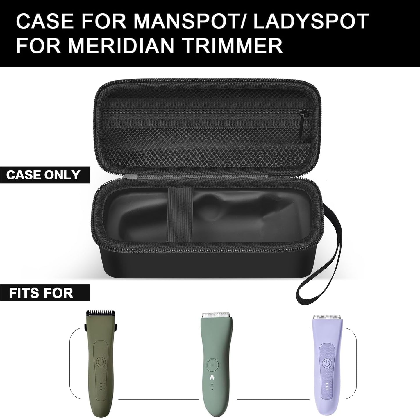 PAIYULE Case for MANSPOT for Meridian Body Hair Trimmer for Men, Electric Beard Shaver Storage Holder for LADYSPOT Pubic Razor and Extra Blade Heads- Box Only (Black)