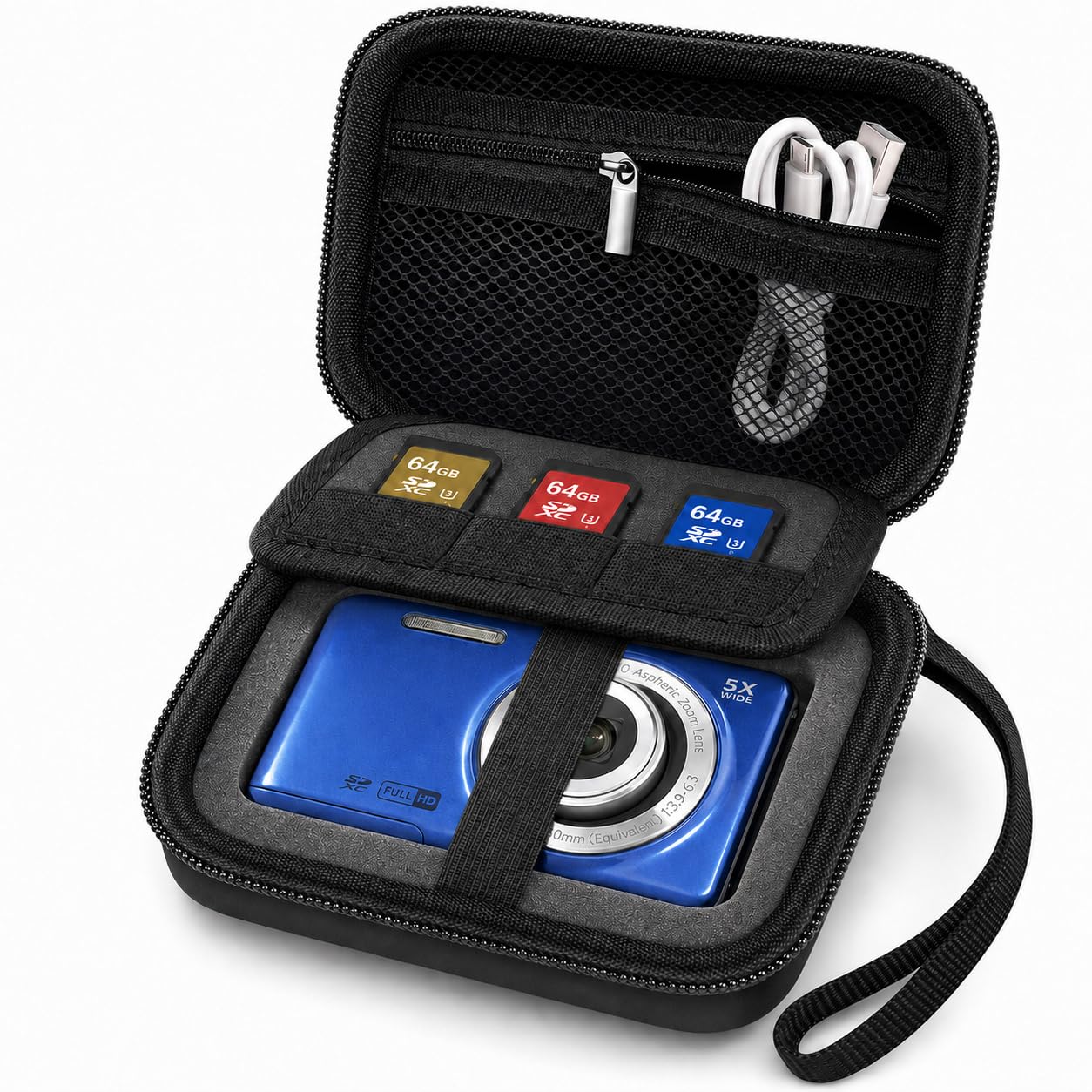 PAIYULE Camera Case for Kodak PIXPRO FZ55/FZ45/WPZ2, Shockproof Hard Shell Camera Case with EVA Foam Insert, SD Card Holder, Mesh Pocket & Hand Strap, Weather-Resistant Travel Case, Black (Case Only)