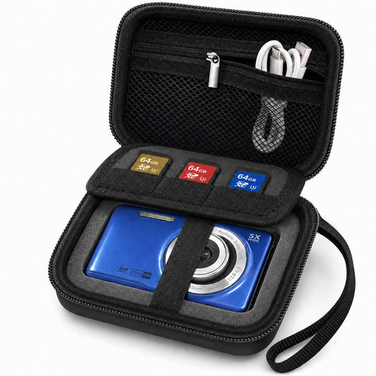 PAIYULE Camera Case for Kodak PIXPRO FZ55/FZ45/WPZ2, Shockproof Hard Shell Camera Case with EVA Foam Insert, SD Card Holder, Mesh Pocket & Hand Strap, Weather-Resistant Travel Case, Black (Case Only)