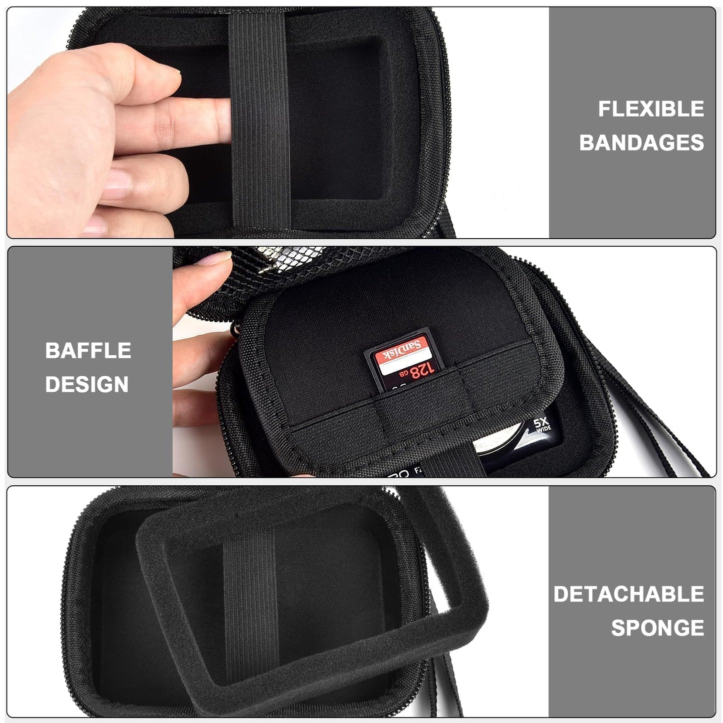 PAIYULE Camera Case for Kodak PIXPRO FZ55/FZ45/WPZ2, Shockproof Hard Shell Camera Case with EVA Foam Insert, SD Card Holder, Mesh Pocket & Hand Strap, Weather-Resistant Travel Case, Black (Case Only)
