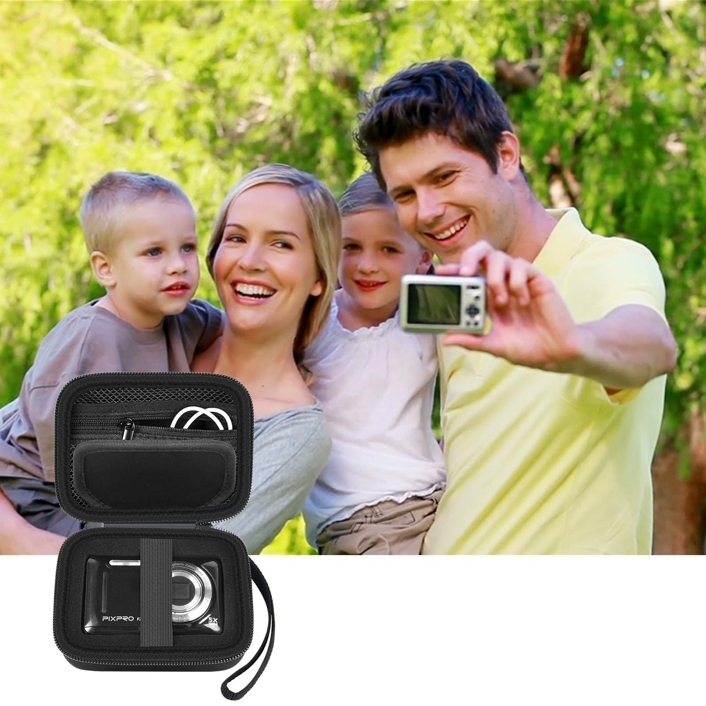 PAIYULE Camera Case for Kodak PIXPRO FZ55/FZ45/WPZ2, Shockproof Hard Shell Camera Case with EVA Foam Insert, SD Card Holder, Mesh Pocket & Hand Strap, Weather-Resistant Travel Case, Black (Case Only)