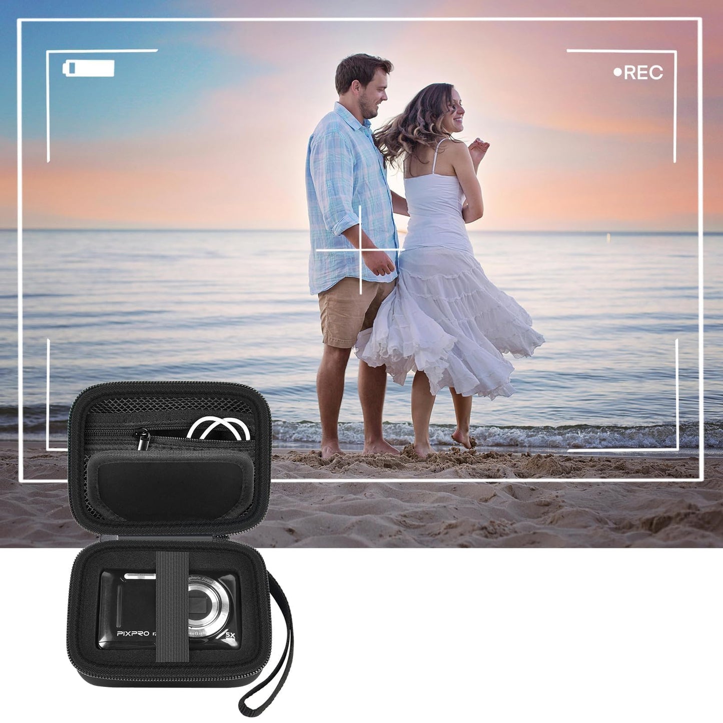 PAIYULE Camera Case for Kodak PIXPRO FZ55/FZ45/WPZ2, Shockproof Hard Shell Camera Case with EVA Foam Insert, SD Card Holder, Mesh Pocket & Hand Strap, Weather-Resistant Travel Case, Black (Case Only)