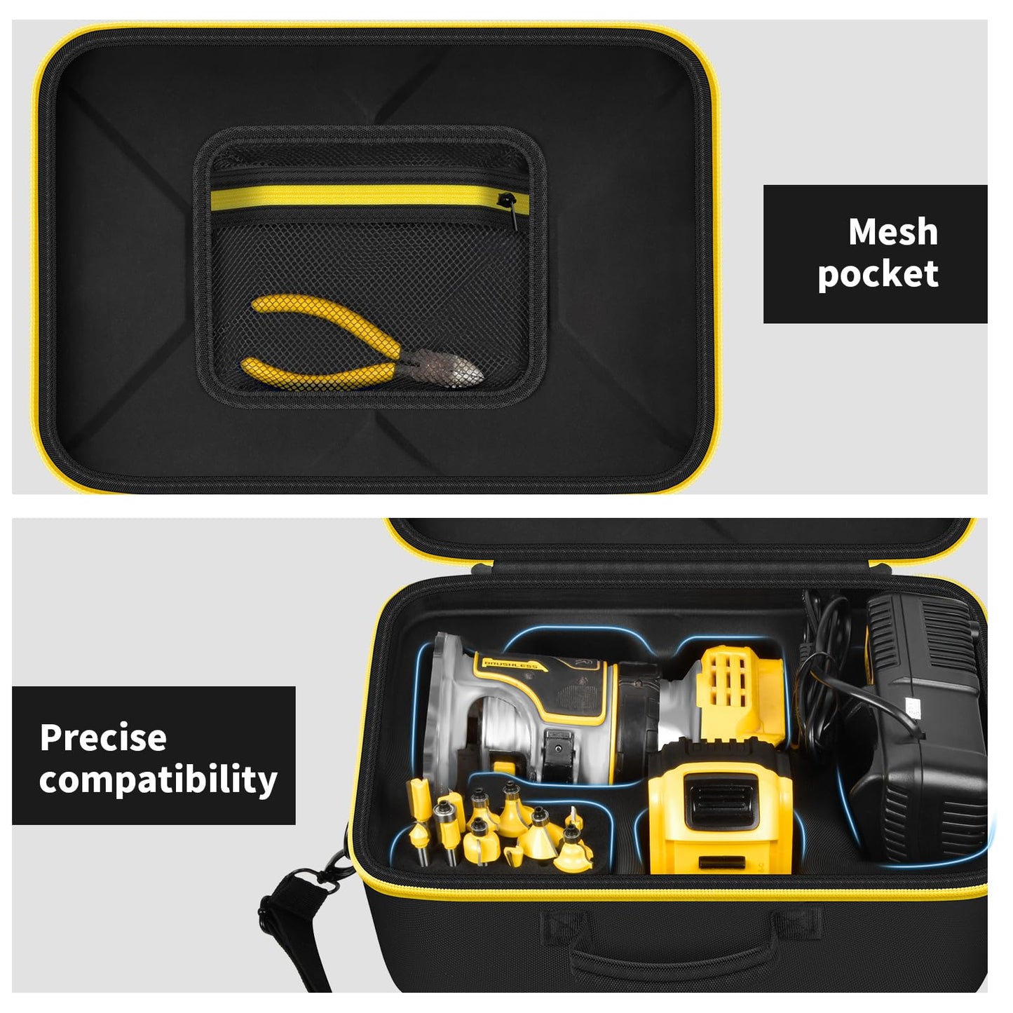 PAIYULE Case for DEWALT 20V Max XR Cordless Router- DCW600B for MtiolHig for Makita Woodworking Tools with Strap, Compact Router Accessories Storage Bag for Battery, Charger, Bits (Box Only)