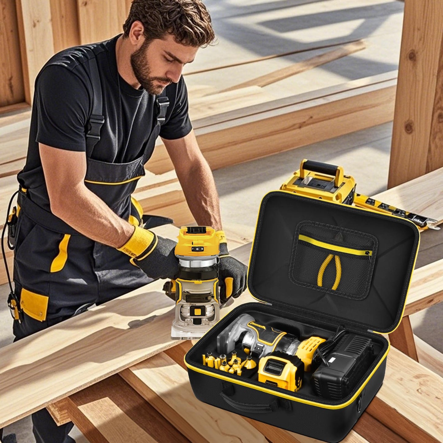 PAIYULE Case for DEWALT 20V Max XR Cordless Router- DCW600B for MtiolHig for Makita Woodworking Tools with Strap, Compact Router Accessories Storage Bag for Battery, Charger, Bits (Box Only)