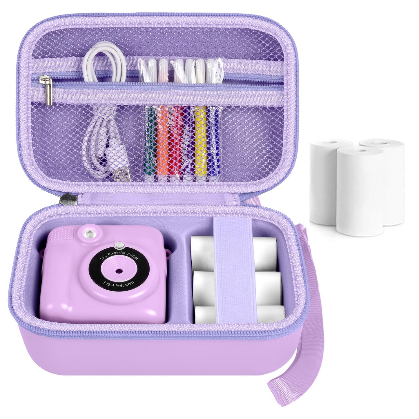 PAIYULE Kids Instant Print Camera Case for ESOXOFFORE Digital Video Cameras with 3 Rolls Paper Refill, Toddler Film Camera Storage Holder Bag with Mesh Pocket for Thermal Paper (Box Only)- Blue