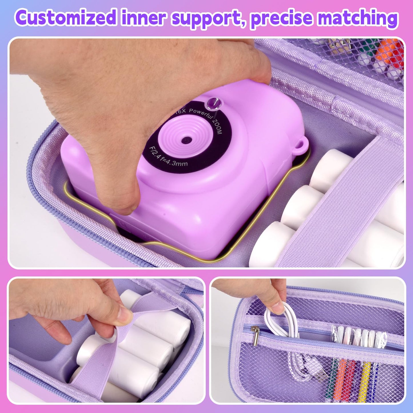 PAIYULE Kids Instant Print Camera Case for ESOXOFFORE Digital Video Cameras with 3 Rolls Paper Refill, Toddler Film Camera Storage Holder Bag with Mesh Pocket for Thermal Paper (Box Only)- Blue