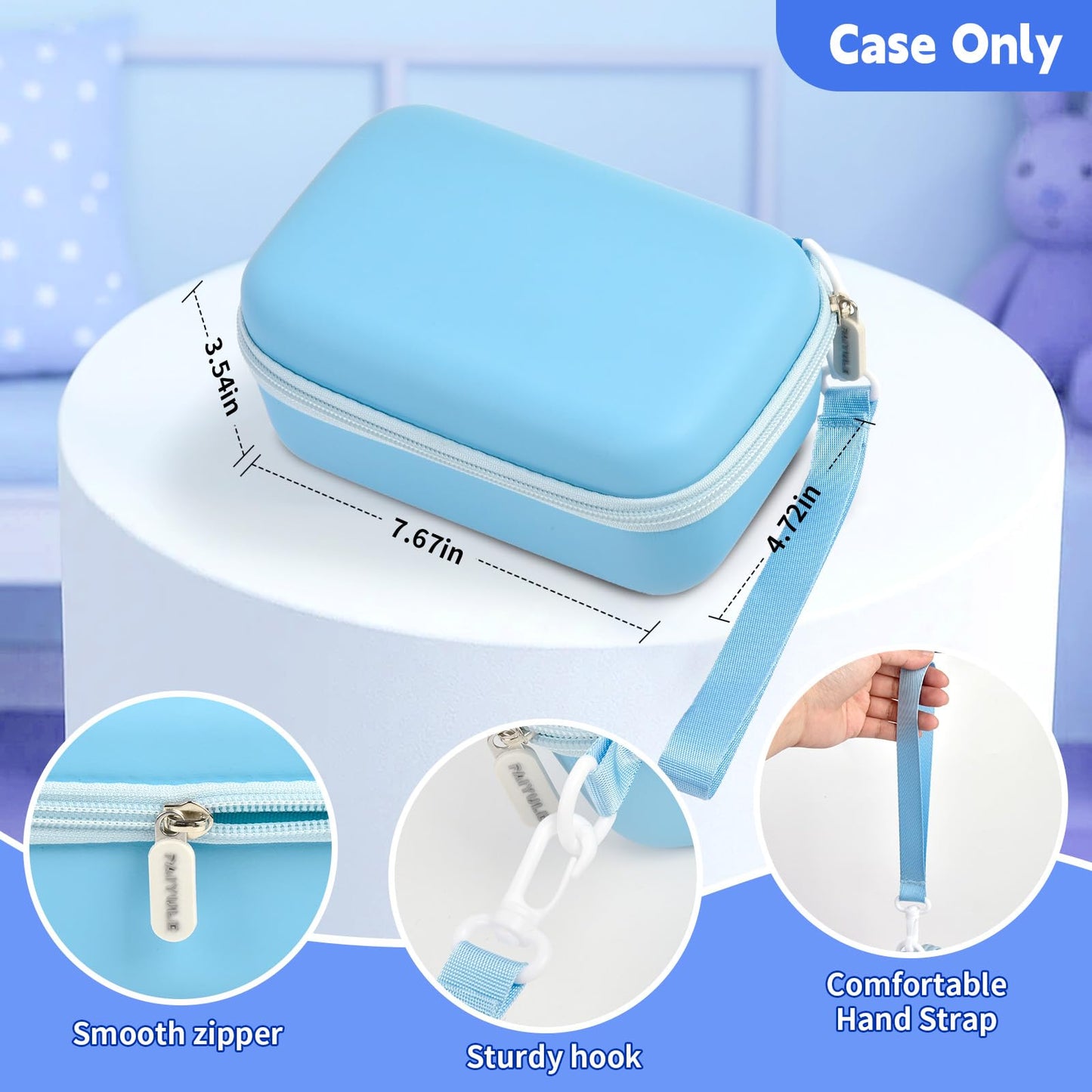 PAIYULE Kids Instant Print Camera Case for ESOXOFFORE Digital Video Cameras with 3 Rolls Paper Refill, Toddler Film Camera Storage Holder Bag with Mesh Pocket for Thermal Paper (Box Only)- Blue