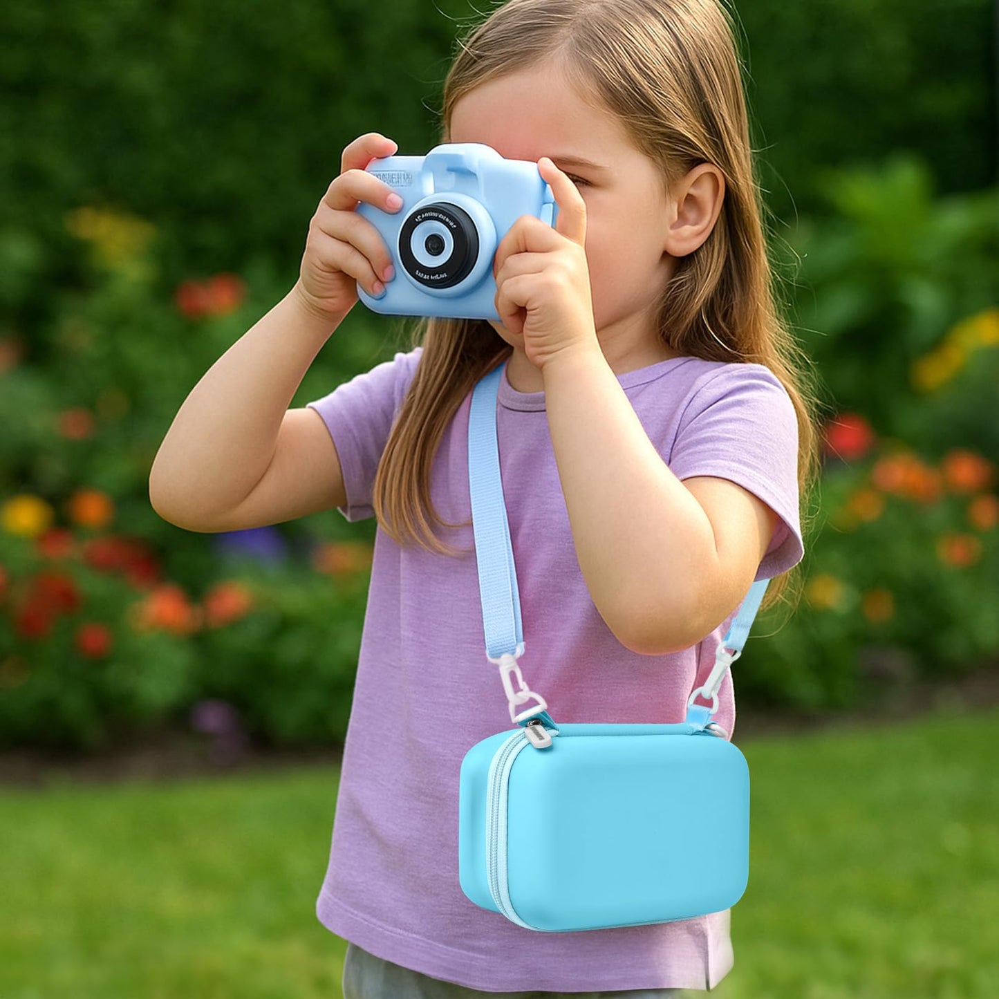 PAIYULE Kids Instant Print Camera Case for ESOXOFFORE Digital Video Cameras with 3 Rolls Paper Refill, Toddler Film Camera Storage Holder Bag with Mesh Pocket for Thermal Paper (Box Only)- Blue