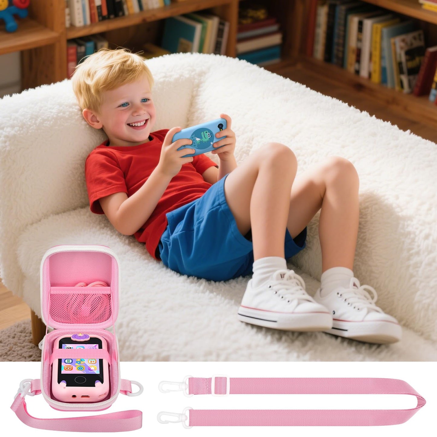 PAIYULE Kids Toys Smartphone Case Compatible with Luoba/for WEOLULI/for Yosfeng/for Joozfee Toddler Learning Play Mini Mobile Cell Phones Storage Holder for SD Cards Accessories- Pink(Box only)