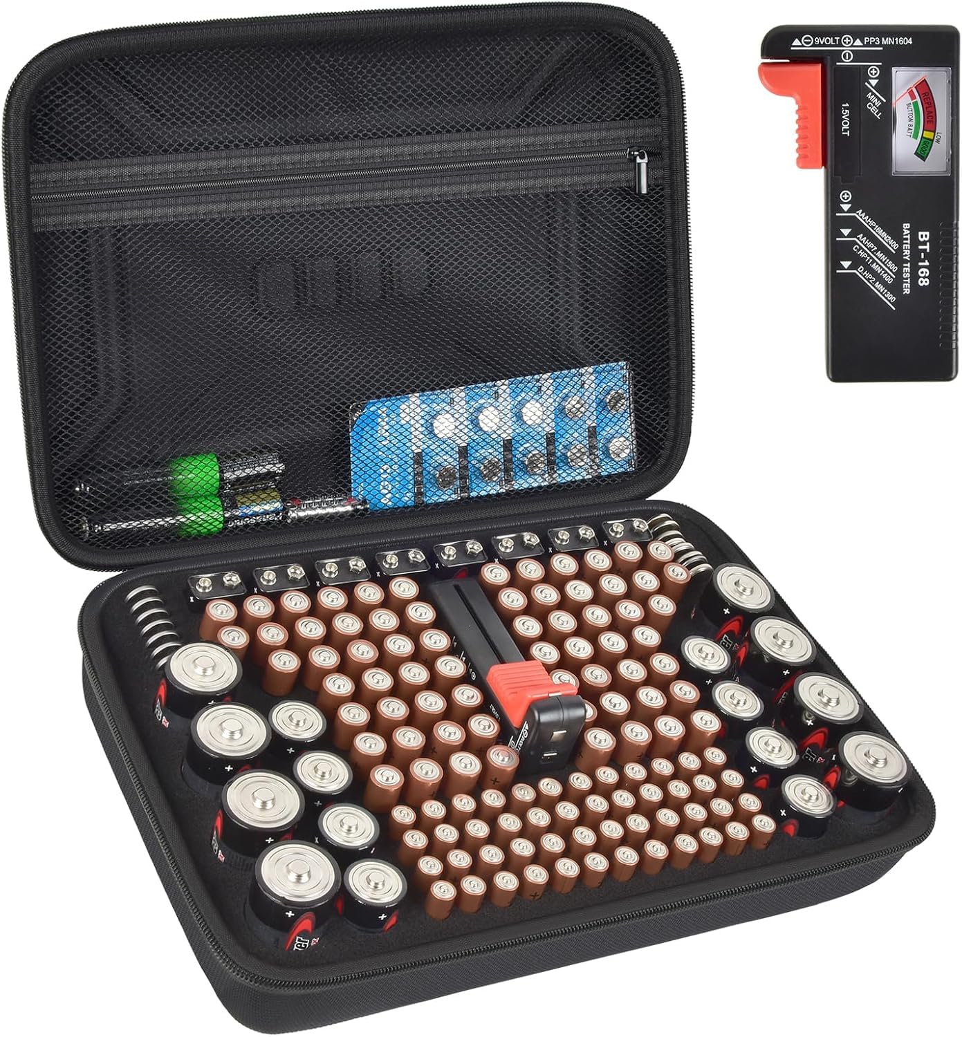 PAIYULE Battery Organizer Storage Case Box with Tester Checker, 220+ Batteries Holder Bag fits for AA AAA AAAA 9V C D Home Garage Container (Fits 220+ Batteries) (Fits 158+ Batteries)