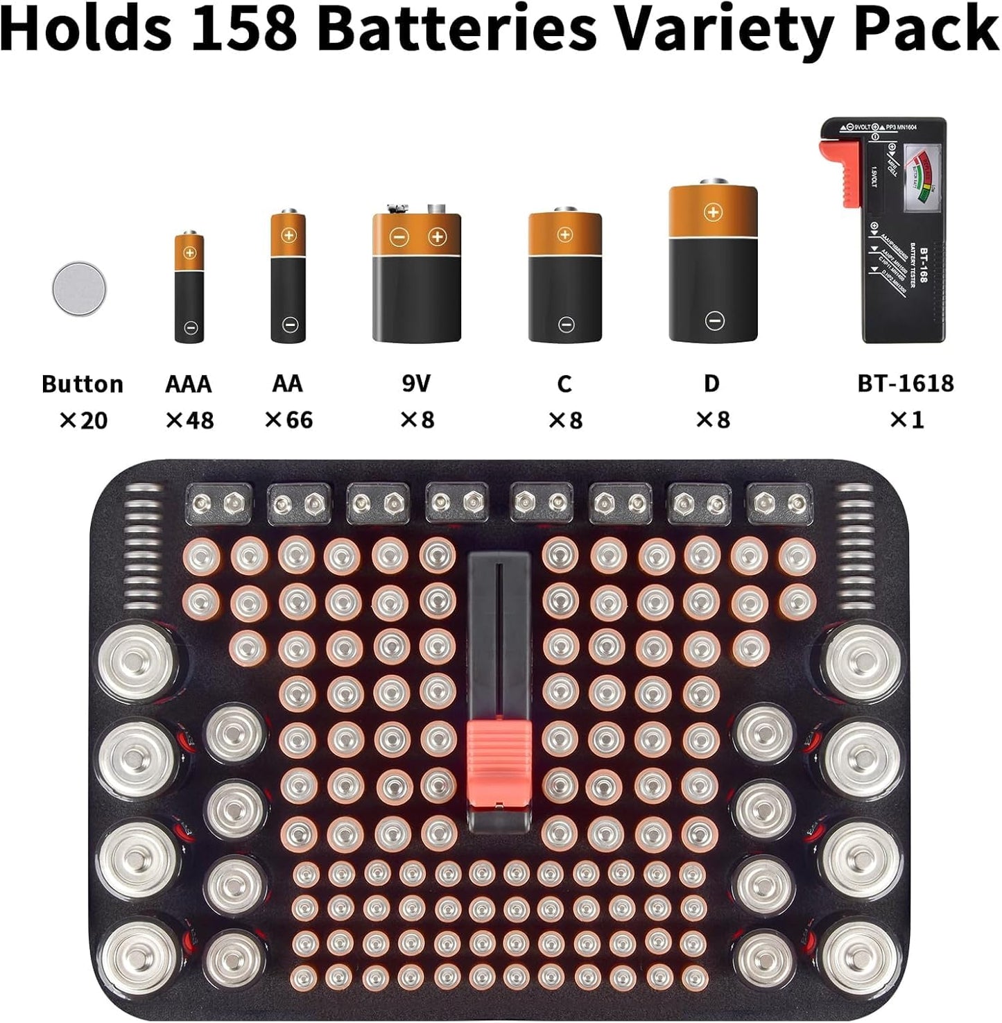 PAIYULE Battery Organizer Storage Case Box with Tester Checker, 220+ Batteries Holder Bag fits for AA AAA AAAA 9V C D Home Garage Container (Fits 220+ Batteries) (Fits 158+ Batteries)