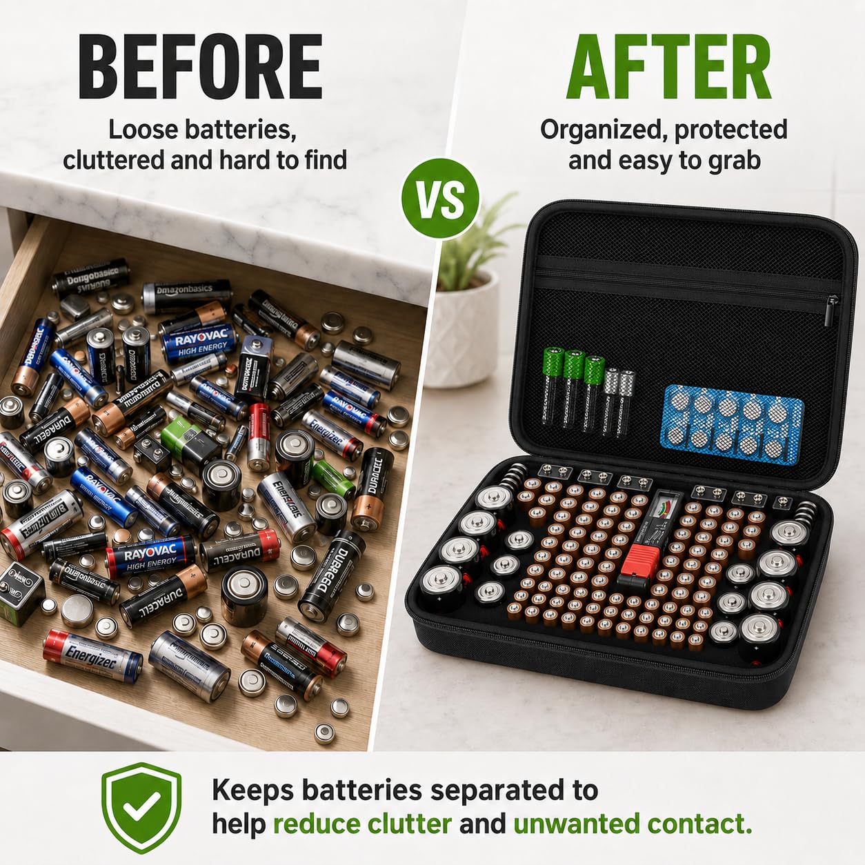 PAIYULE Battery Organizer Storage Case Box with Tester Checker, 220+ Batteries Holder Bag fits for AA AAA AAAA 9V C D Home Garage Container (Fits 220+ Batteries) (Fits 158+ Batteries)
