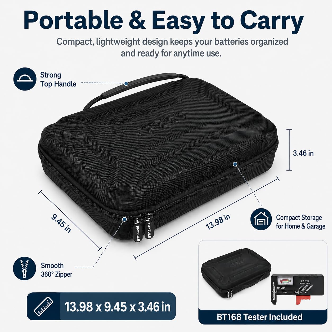 PAIYULE Battery Organizer Storage Case Box with Tester Checker, 220+ Batteries Holder Bag fits for AA AAA AAAA 9V C D Home Garage Container (Fits 220+ Batteries) (Fits 158+ Batteries)