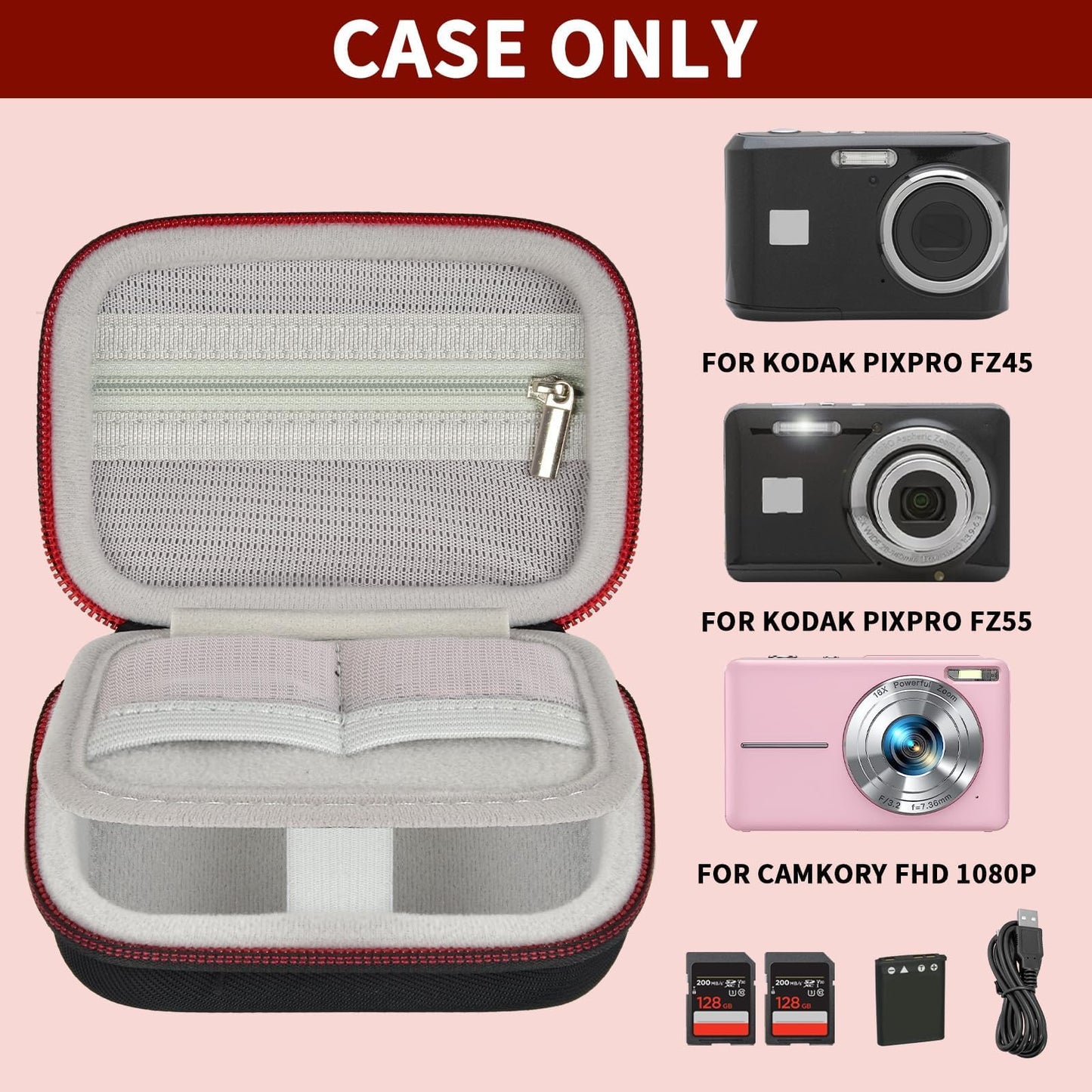 PAIYULE Digital Camera Case for Kodak Pixpro FZ55/ 45 for CAMKORY FHD 1080P, Small Camera Pouch for Canon PowerShot ELPH 180/190 for Sony DSCW830/ 800 for VAHOIALD Vlogging Cameras for Travel (White)