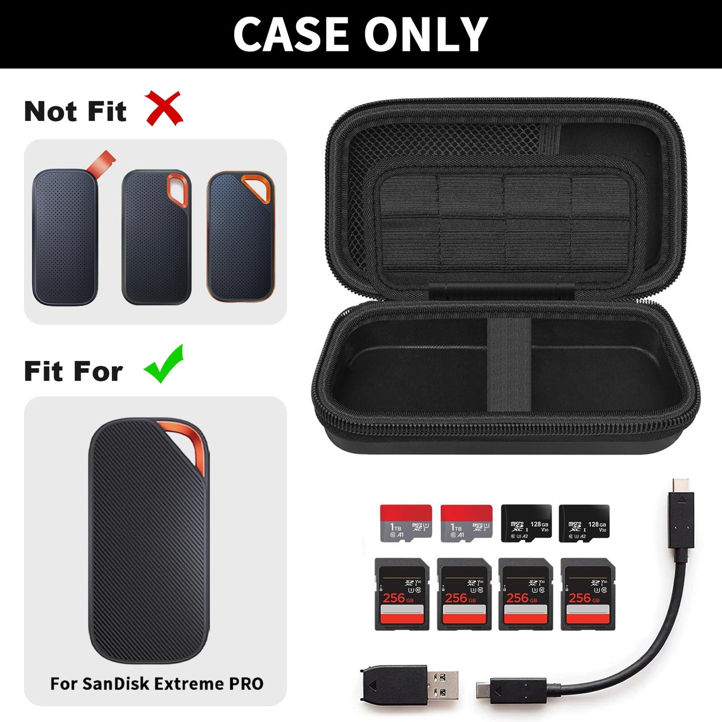 PAIYULE Case for SanDisk Extreme PRO Portable SSD with USB4, for SanDisk 2TB 4TB Solid State Drives, Memory Cards, SD Cards Storage Holder Organizer(Box Only)- Black