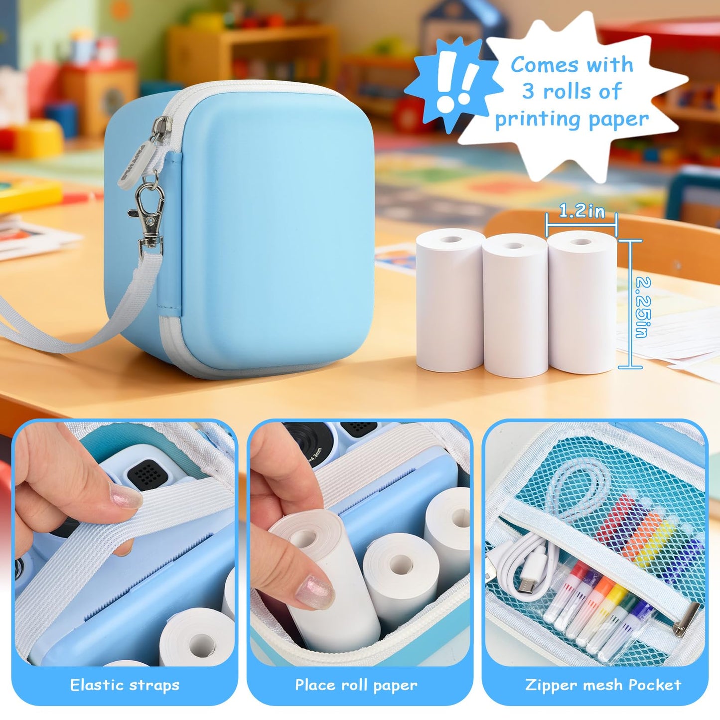 Kids Instant Print Camera Case with 3 Rolls Print Paper for Dylanto for Cimizi for Gofunly for HiMont for TIATUA for ESOXOFFORE for DUDUDRAGON for GKTZ for ETIKEZ Digital Video Bag (Box Only) Purple