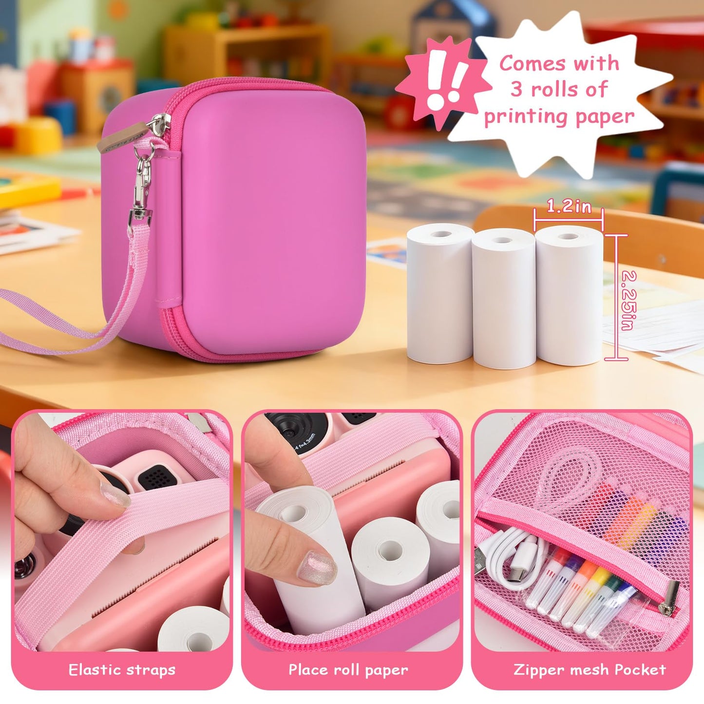 Kids Instant Print Camera Case with 3 Rolls Print Paper for Dylanto for Cimizi for Gofunly for HiMont for TIATUA for ESOXOFFORE for DUDUDRAGON for GKTZ for ETIKEZ Digital Video Bag (Box Only) Purple
