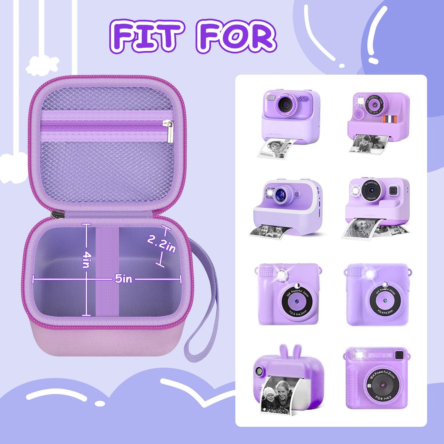 Kids Instant Print Camera Case with 3 Rolls Print Paper for Dylanto for Cimizi for Gofunly for HiMont for TIATUA for ESOXOFFORE for DUDUDRAGON for GKTZ for ETIKEZ Digital Video Bag (Box Only) Purple
