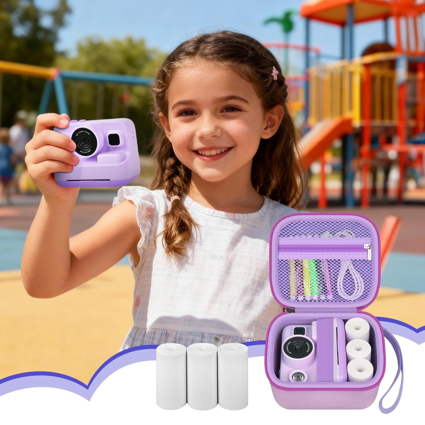 Kids Instant Print Camera Case with 3 Rolls Print Paper for Dylanto for Cimizi for Gofunly for HiMont for TIATUA for ESOXOFFORE for DUDUDRAGON for GKTZ for ETIKEZ Digital Video Bag (Box Only) Purple
