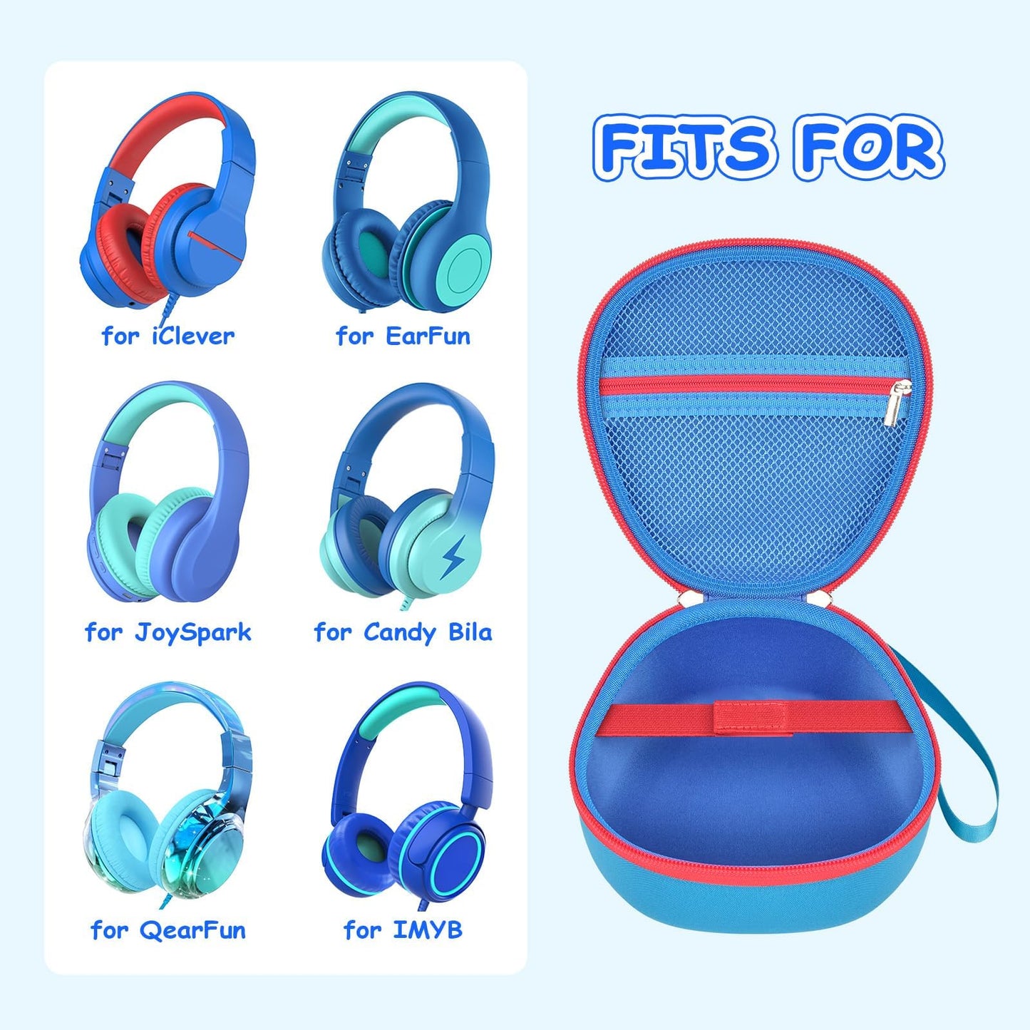 PAIYULE Kids Headphones Case for iClever/for EarFun/for JoySpark/for QearFun/for Candy Bila/for IMYB Foldable Wired Headphones, Earphone Storage for Kid Bluetooth Over Ear Headse - Blue(Box Only)