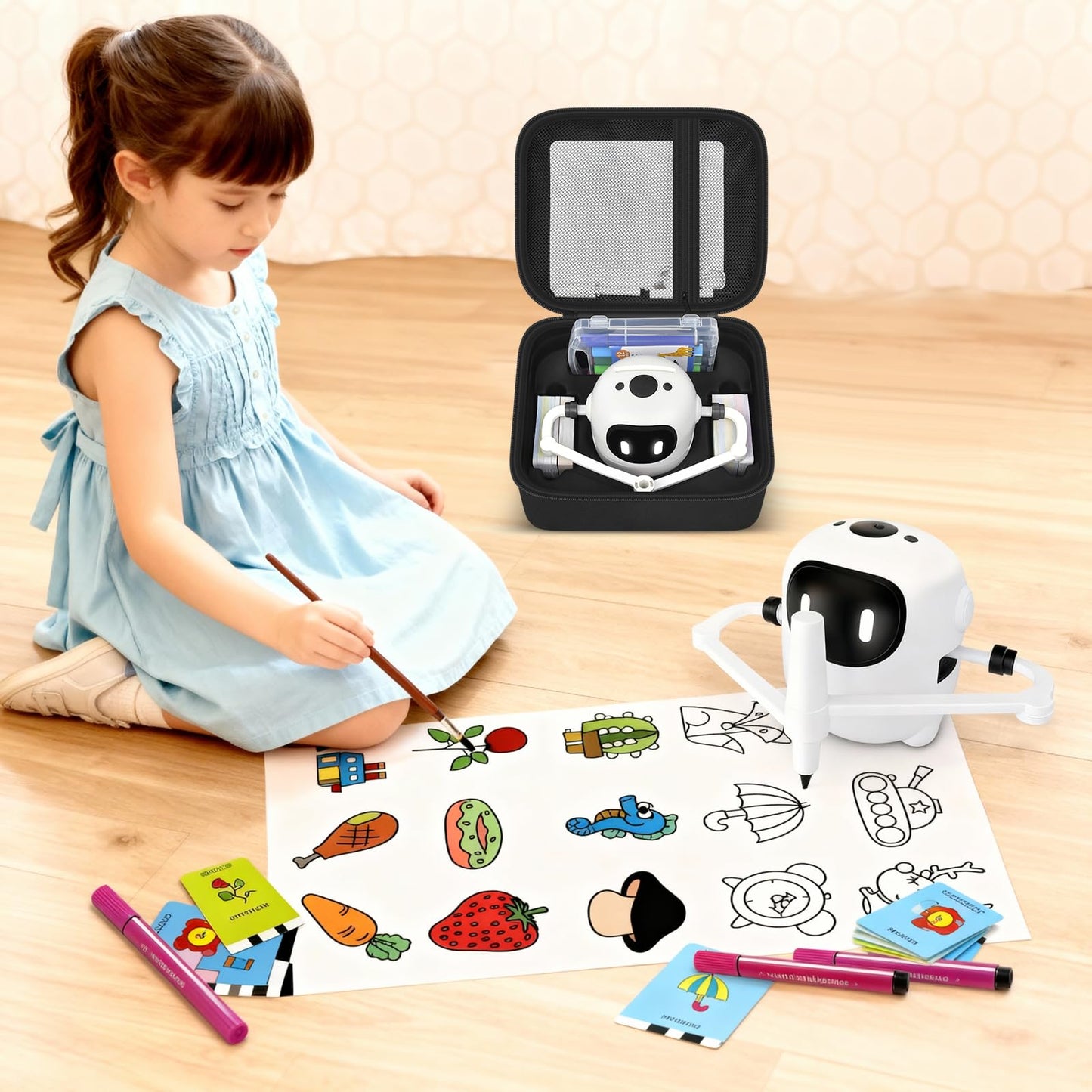 PAIYULE Drawing Robot Carrying Case for RIVGOT for ERYMCS for NAUQUOHZ for Dysh, Universal Voice Interactive Educational Drawing Machine Box with Mesh Bag & Groove for Drawing Cards & More (Case Only)