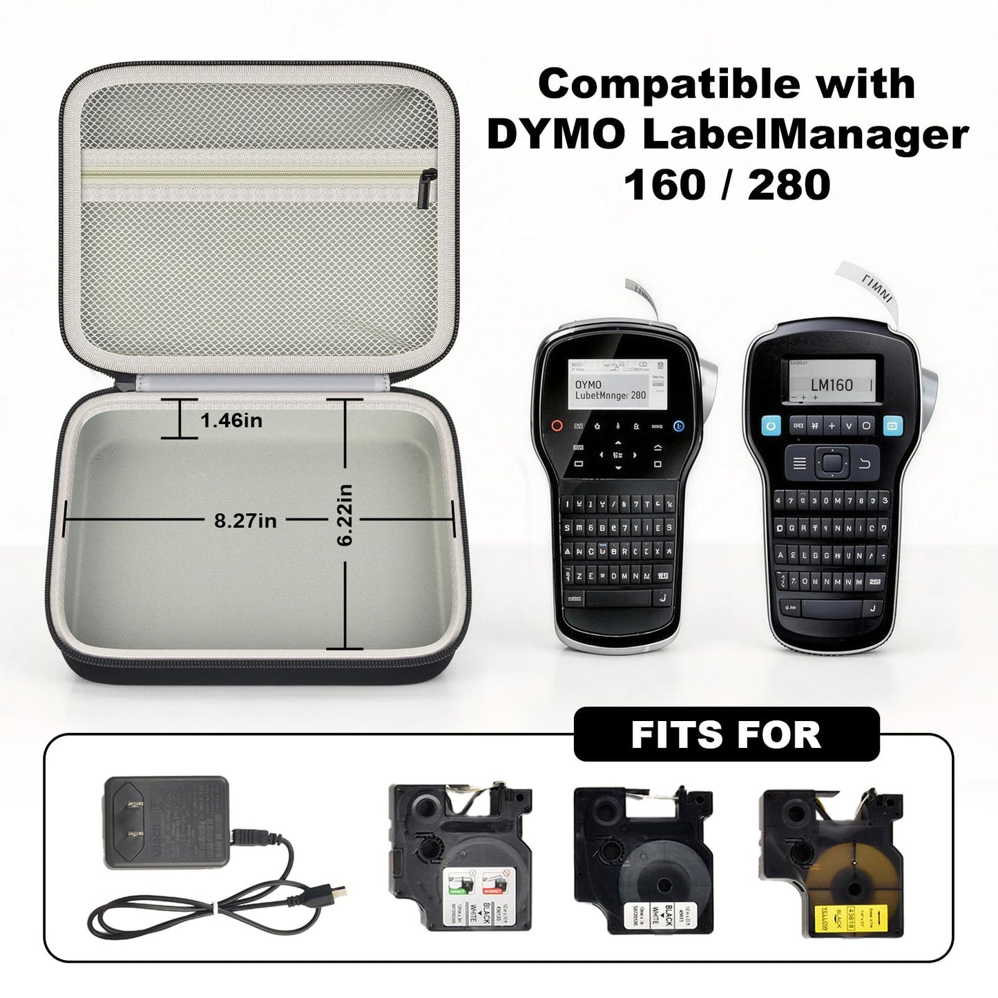 PAIYULE Carrying Case for DYMO LabelManager 160 280 Label Maker, Hard Protective Storage Organizer for Extra Tape Cartridges, Holds Printer and AC Adapter, Lightweight Handle (Case Only)