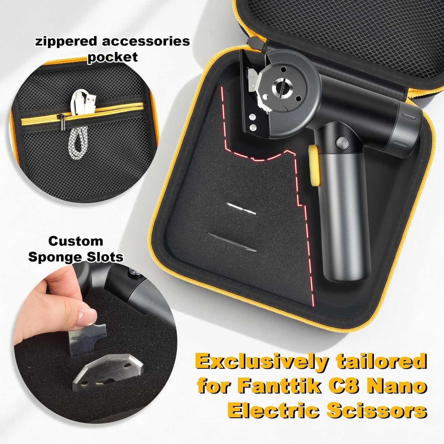 PAIYULE Case Compatible with Fanttik C8 Nano Cordless Electric Scissors, Tool Cutting Storage Box Bag, Fabric Cardboard Paper Cutter Organizer Holder with Accessories Pocket-Black(Case Only)