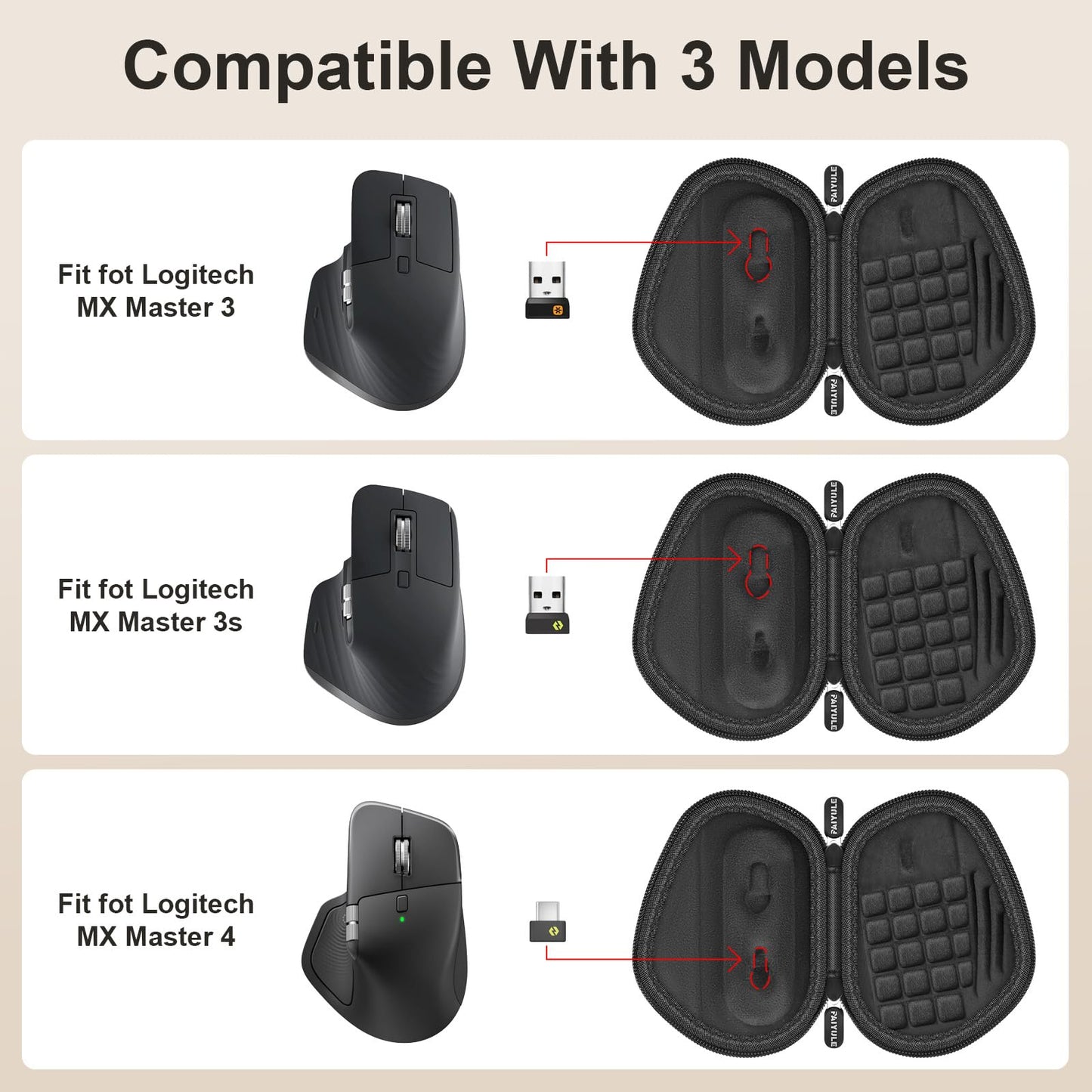 Carrying Case Compatible with Logitech MX Master 4/3S/3 Mouse, Waterproof PU Leather Travel Bag with Precise Receiver Slot & Scroll Wheel Protection, Anti-Shake Foam Padded Hard Shell, Black