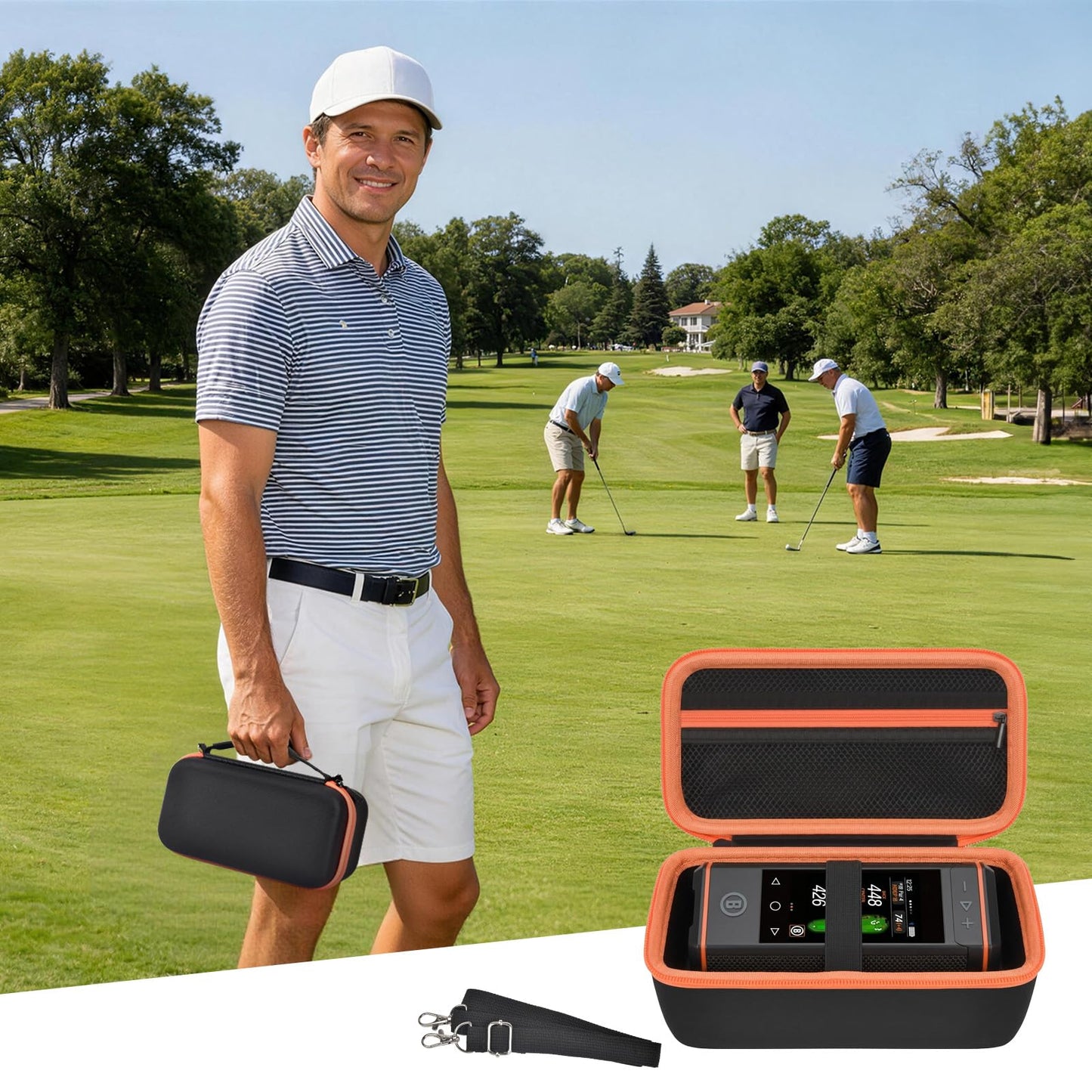 PAIYULE Hard Carrying Case for Bushnell for Wingman View Golf GPS Bluetooth Speaker, Magnetic Mount Travel Organizer for Golf Cart, Fits Charging Cable, Wireless Remote, Golf Towel (Bag Only)