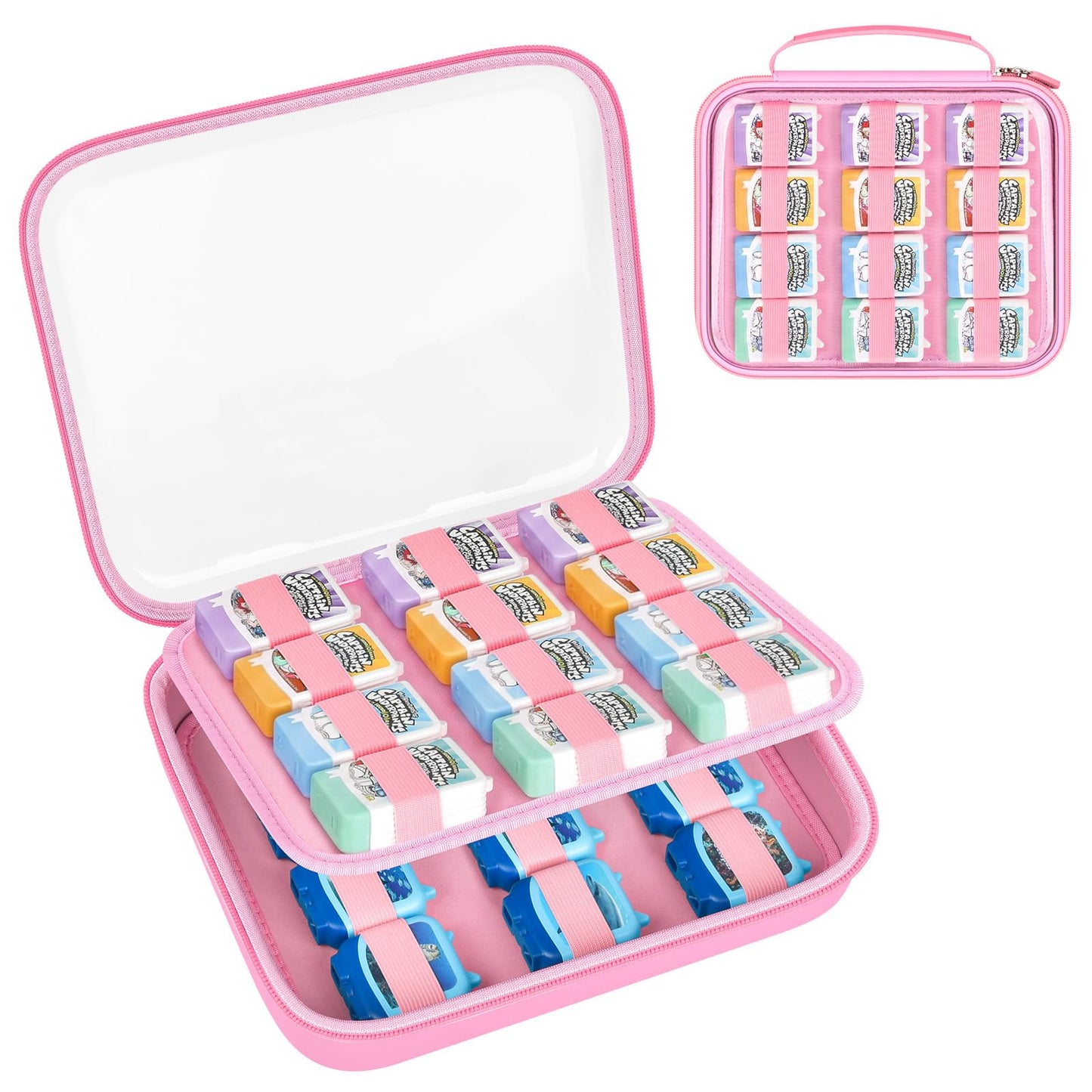 PAIYULE Hard Case for Tonies Audiobook Play Figures & 4-Pack Sets, Organizer with Clear Top for Travel, Present, and Collection Display- Pink (Case Only)