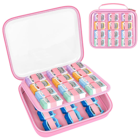 PAIYULE Hard Case for Tonies Audiobook Play Figures & 4-Pack Sets, Organizer with Clear Top for Travel, Present, and Collection Display- Pink (Case Only)