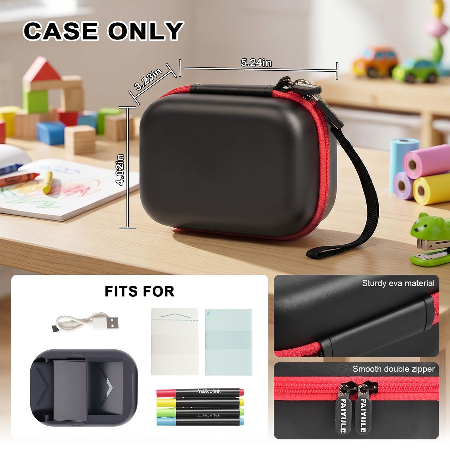 PAIYULE Case for Hello Blink Tattoo Maker, Protective Travel Bag for Sticker Printer and Tattoo Printer - Holds Device, Pens, Charger, Paper - EVA Portable Storage Box for Kids Crafts and Gifts