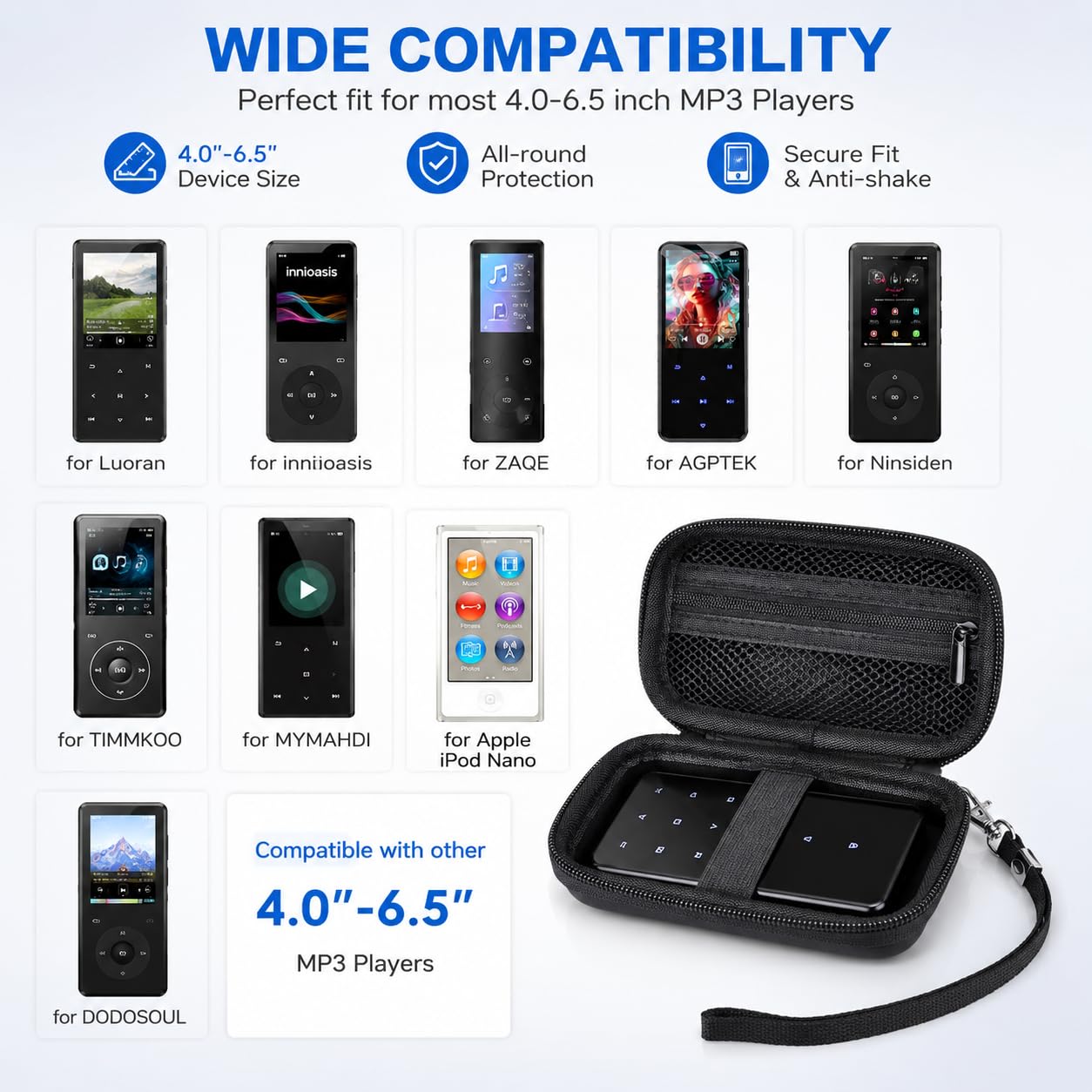 PAIYULE MP3 MP4 Player Case, Protective Carrying Case for innioasis for AGPTEK for iPod Nano for Sony for Sandisk Music Player, Hard Shell with Mesh Pocket, Portable Travel Pouch Accessories