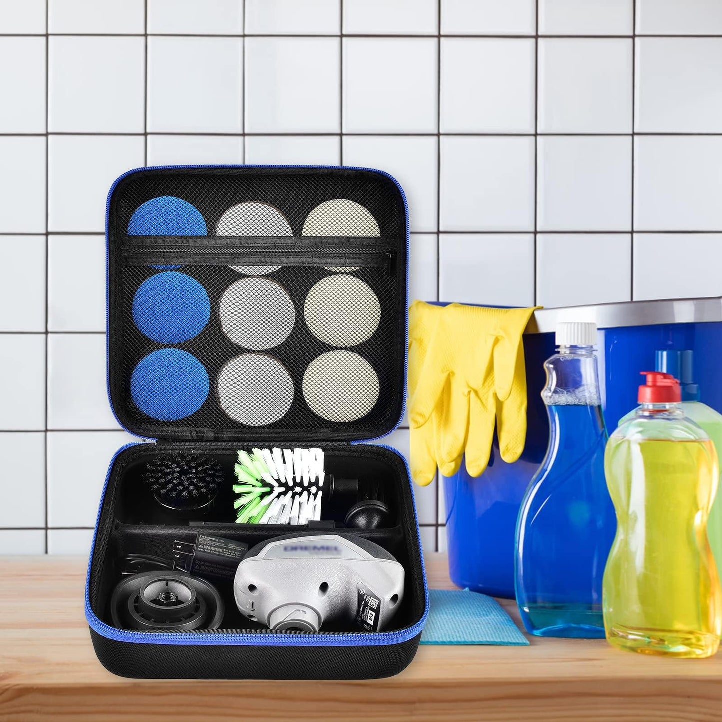 Case for Dremel Versa Power Scrubber Kit Cleaning Tool PC10-07/ PC360-5 Grout Brush, Bathroom Shower Scrub Kitchen & Bathtub Cleaner Holder for More Kinds Spin Scrubbers, Sponge Pads Tool Case(Box Only)