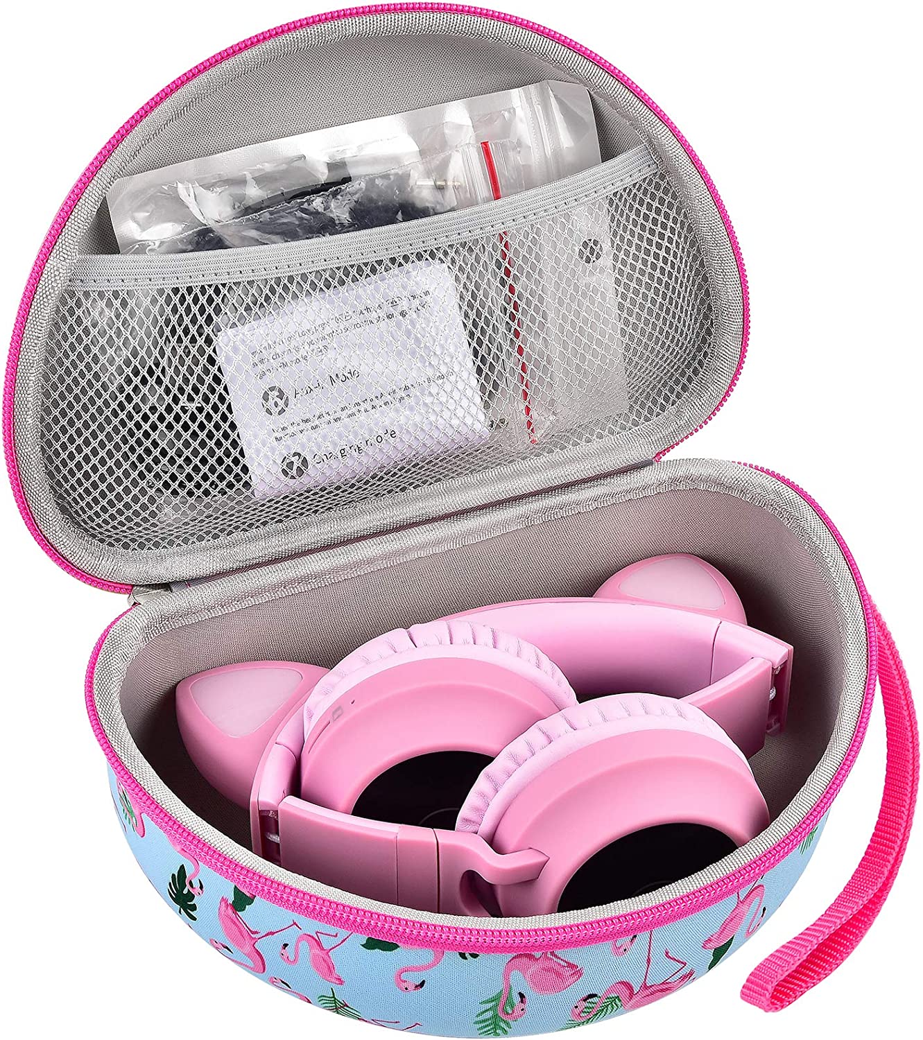 Headphone Case Comatible for Riwbox CT-7 Pink& Green 3.5mm Jack CT-7S Cat iClever IC-HS01 Mpow BH297B Wired and Picun Bluetooth Wireless Over-Ear Headphones Headset for Kids